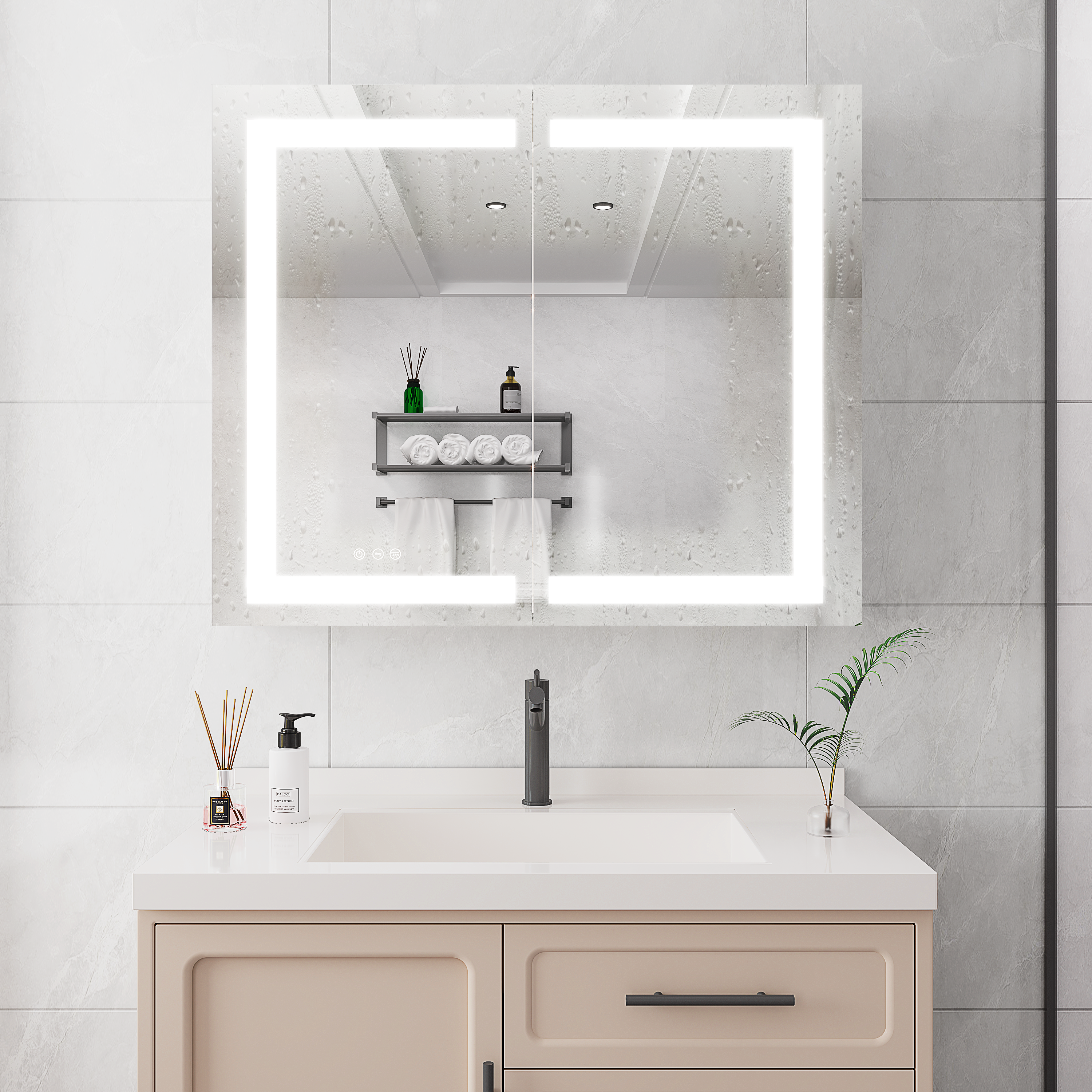 36 x 30 inch Medicine Cabinet with LED Vanity Mirror Anti-Fog  Recessed or Surface Mount Waterproof DimmableAluminum 3000K~6000K Lighted Double Door Bathroom Cabinet with Touch Switch