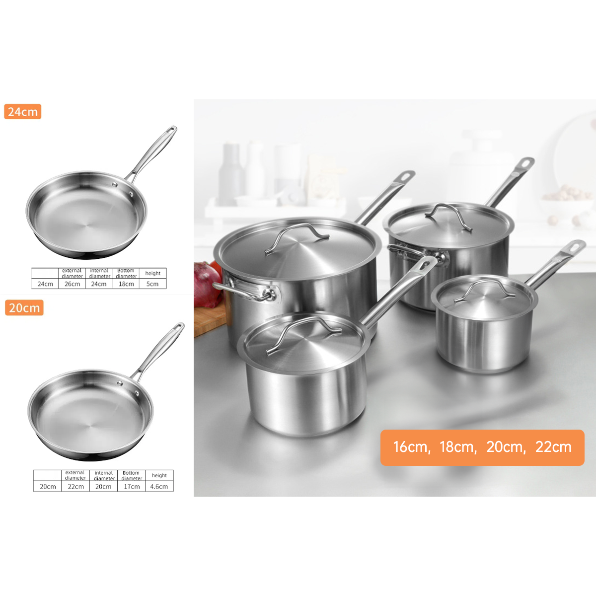 Stainless steel single handle sauce pot, double bottom milk pot, non stick pot, household sauce pot, high body, short height soup pot, smooth flat bottomed frying pan