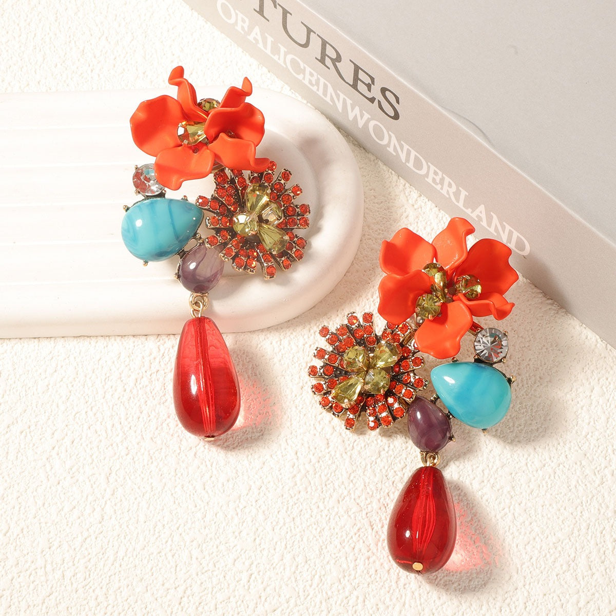 Exaggerated and versatile resin flower water droplet long earrings with exaggerated personality