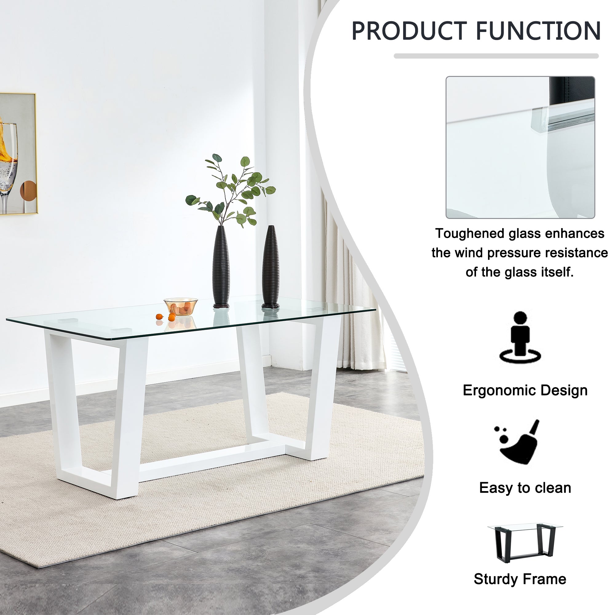 Glass Dining Table Large Modern Minimalist Rectangular