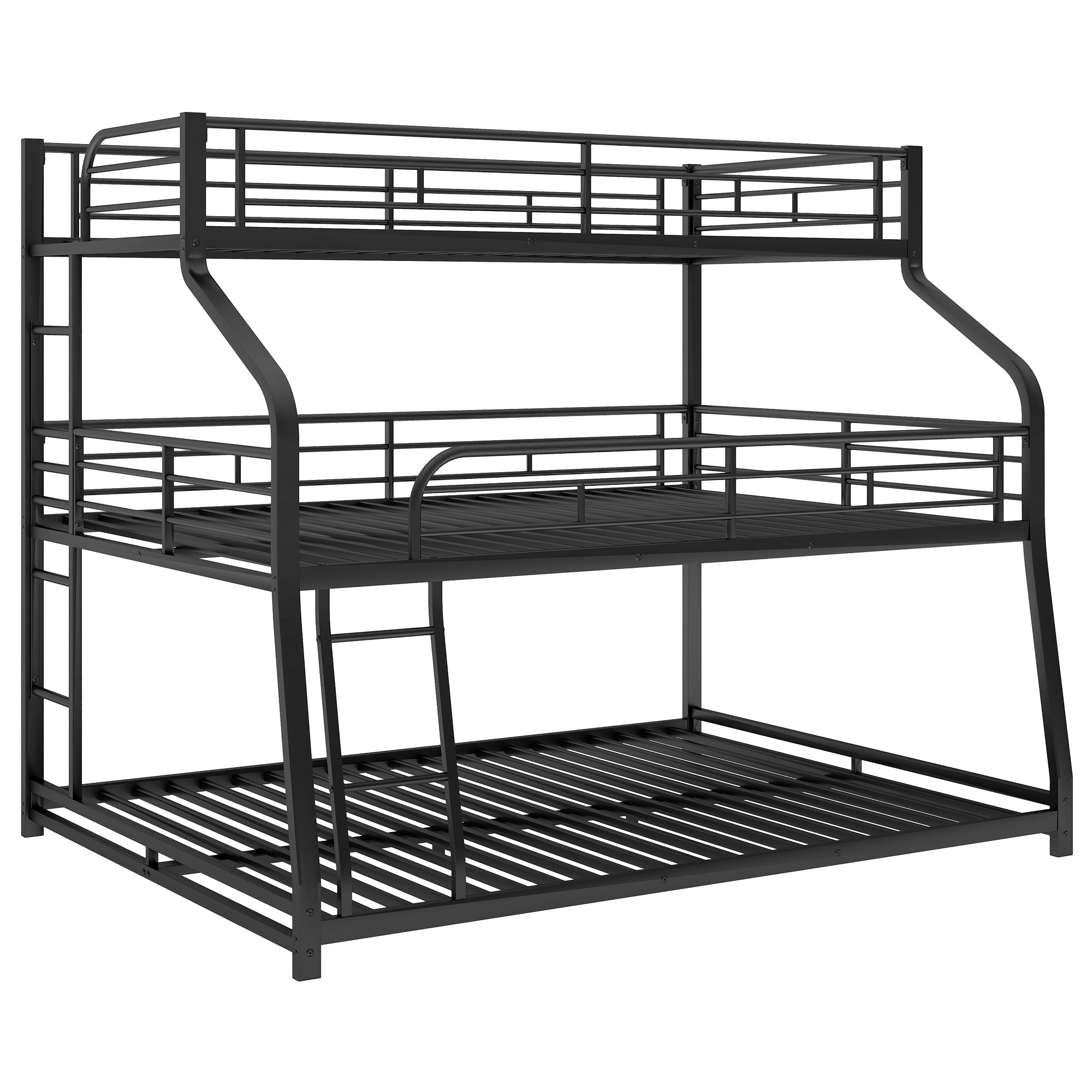 Twin XL/Full XL/Queen Triple Bunk Bed with Long and Short Ladder and Full-Length Guardrails Black