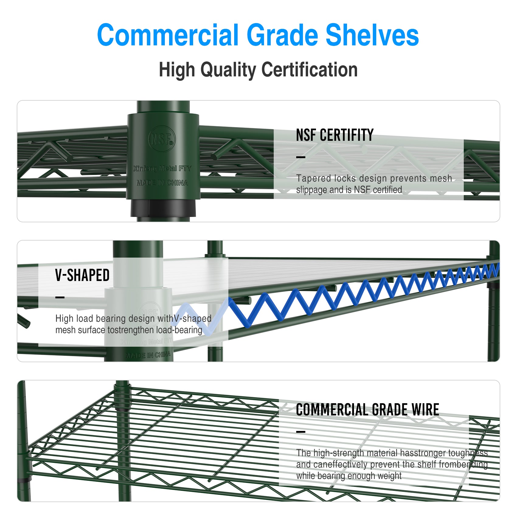 7 Tier Wire Shelving Unit 2450 LBS NSF Height Adjustable Metal Garage Storage Shelves with Wheels Green