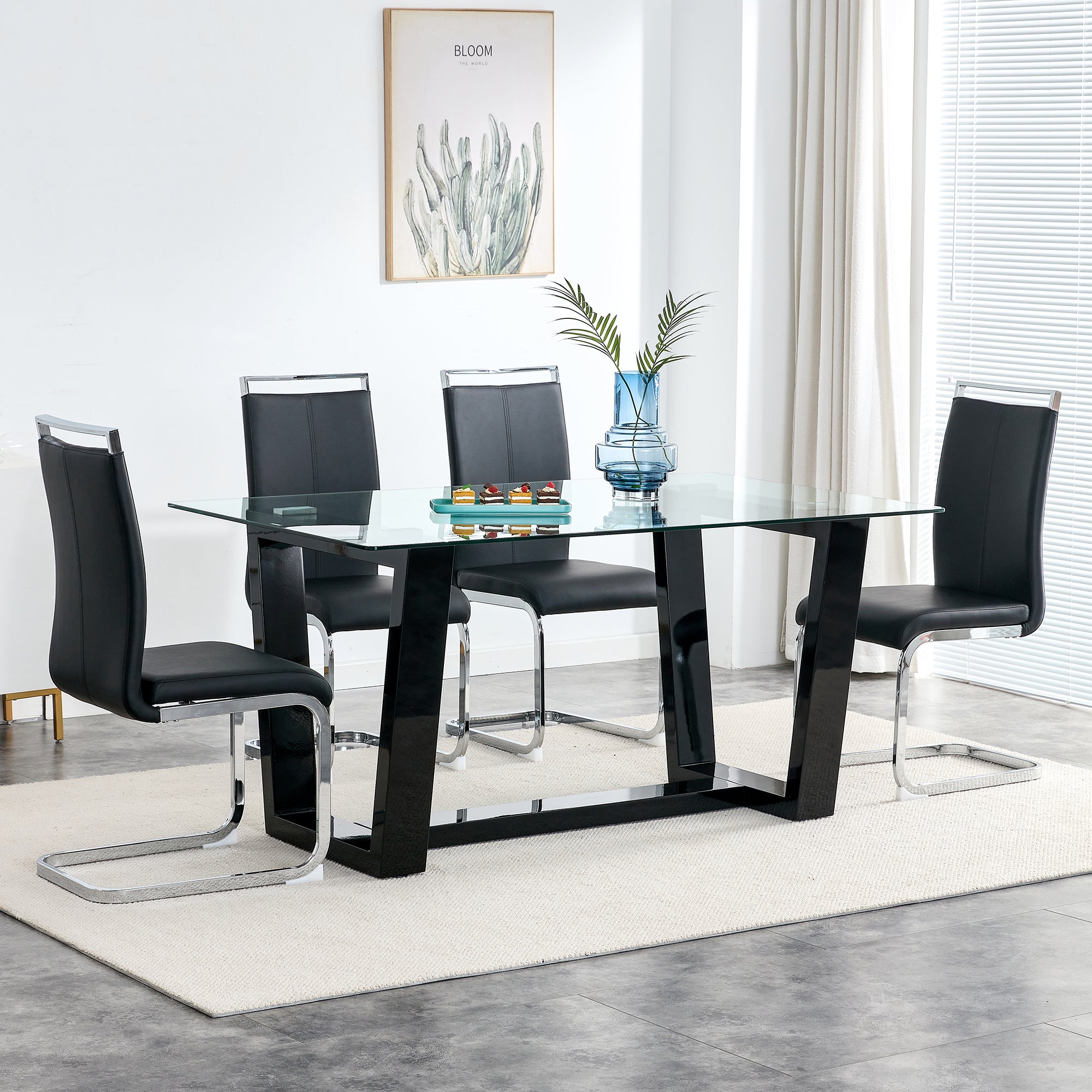 Glass Dining Table Large Modern Minimalist Rectangular for 6-8