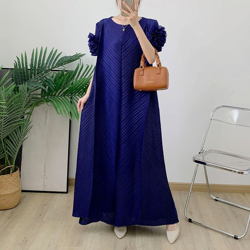 Wrinkle plate flower dress hand cranked flower pressed pleated long skirt