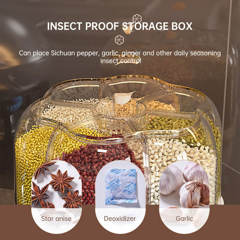 Rotatable Grain Storage Box, Divided Into Compartments, Household Insect Proof And Moisture-Proof Sealed Grain Storage Box