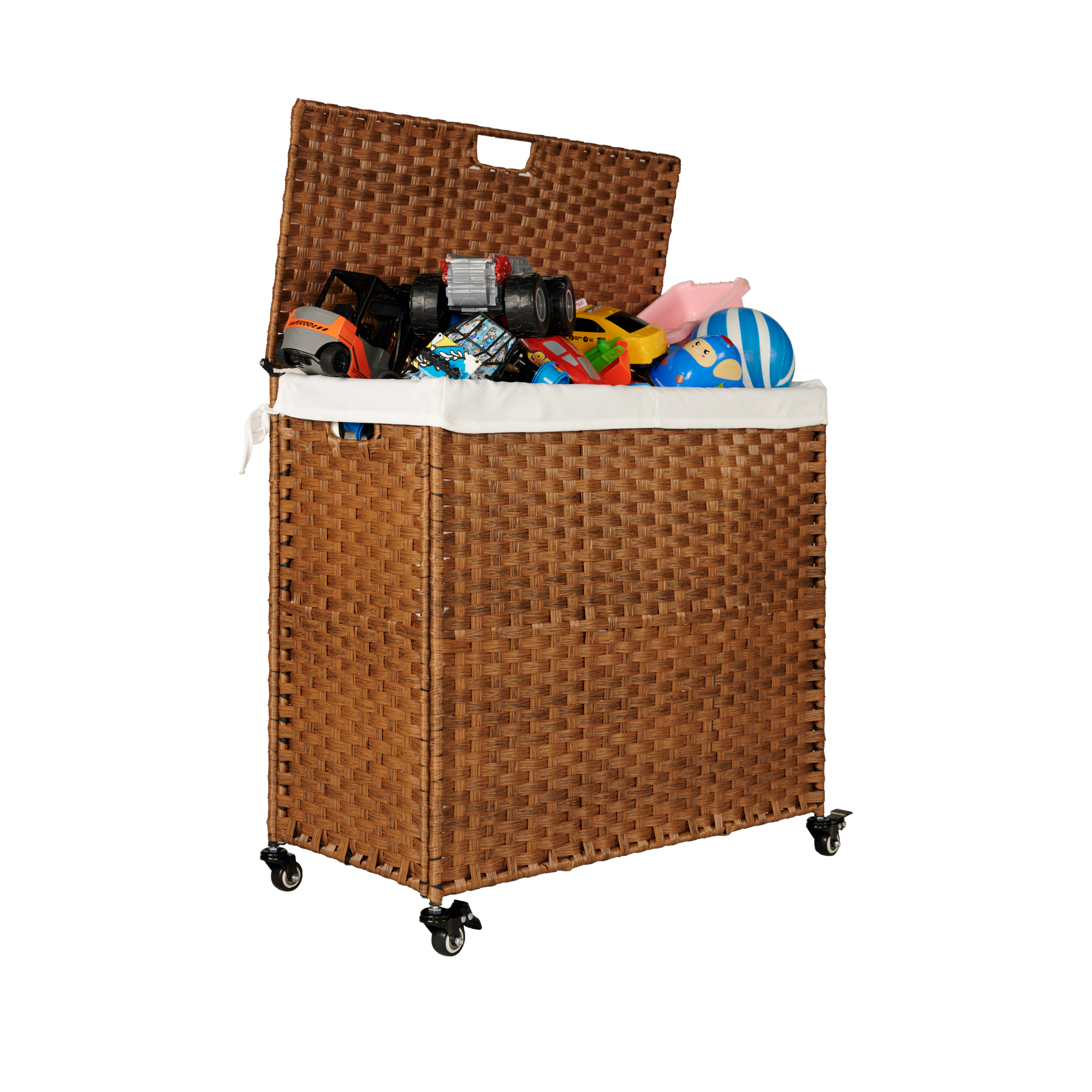 Laundry Hamper With Lid PE Rattan Powder Coating Frame Clothes Hampers with 02 Removable Bags, Wheels, 160L, Brown Color