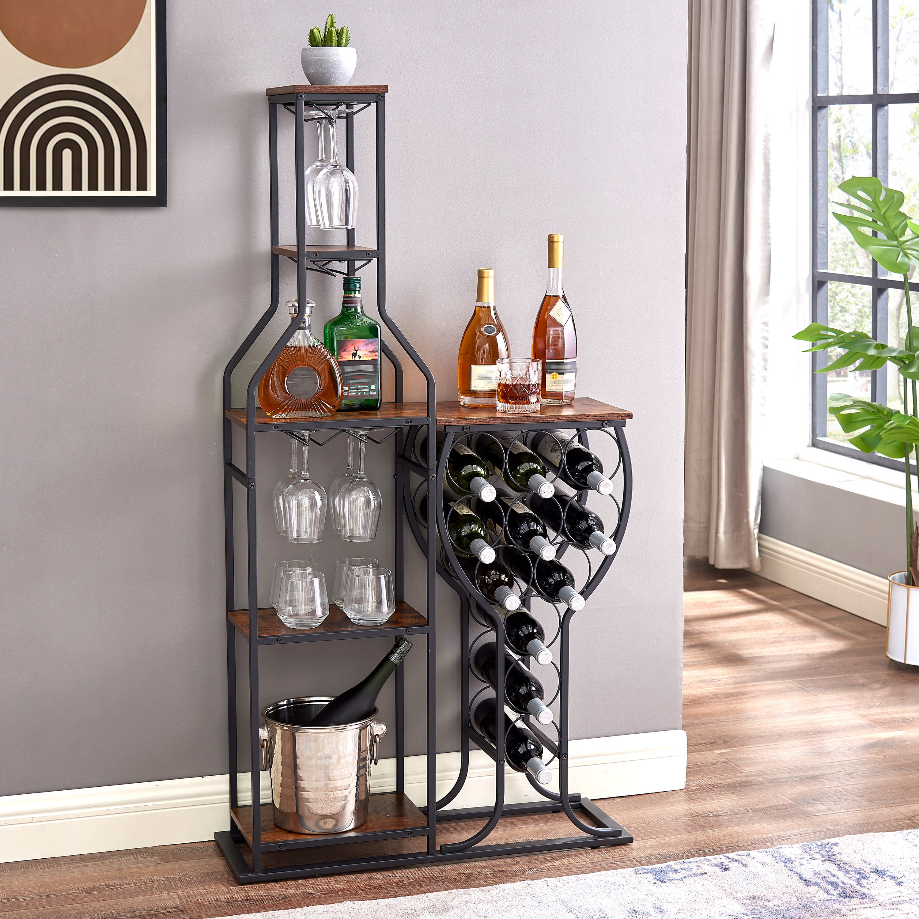 11 bottle wine baking rack, 5-layer independent wine rack with hanging wine glass rack and storage rack