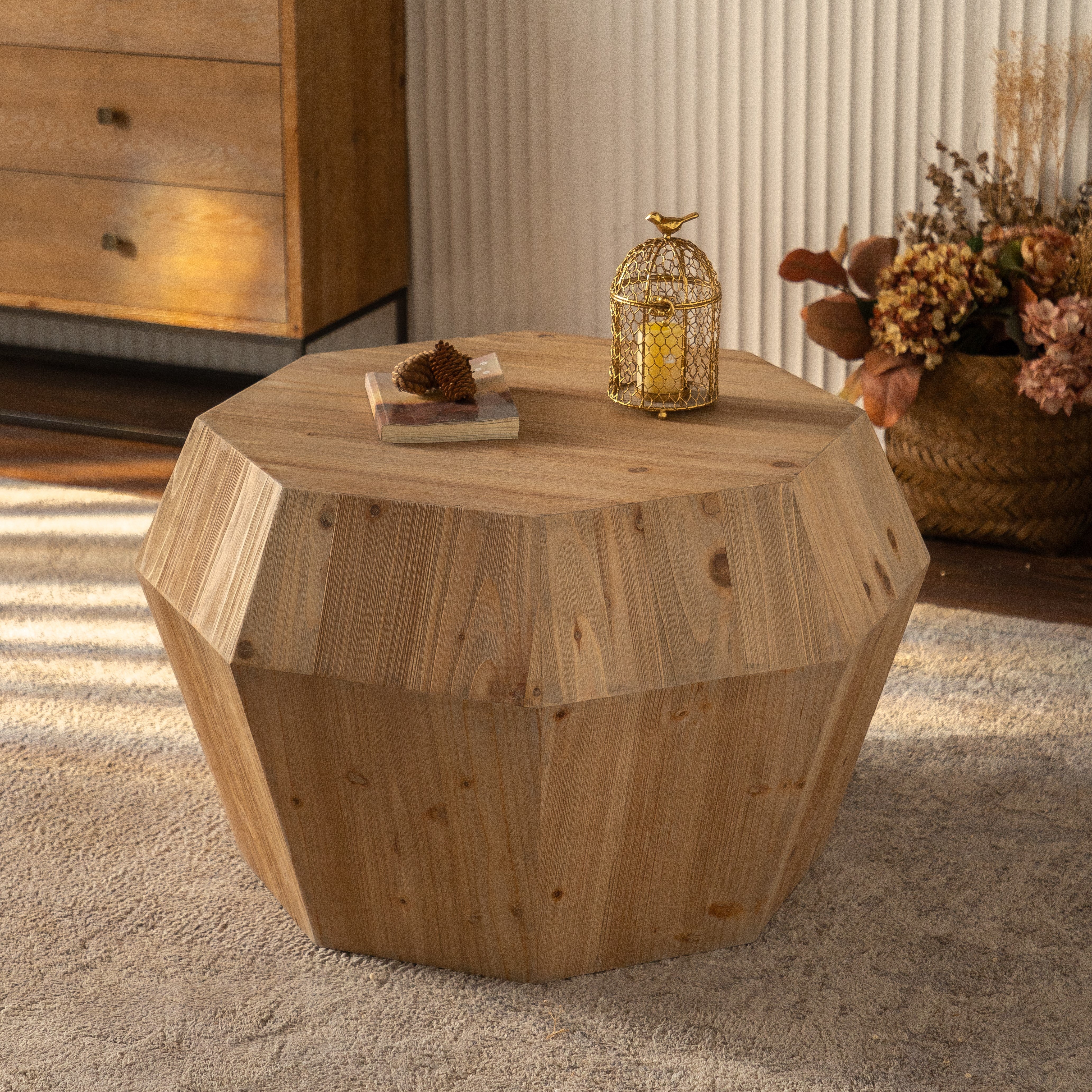 31.50" Octagonal Wooden American Retro Style Coffee Table