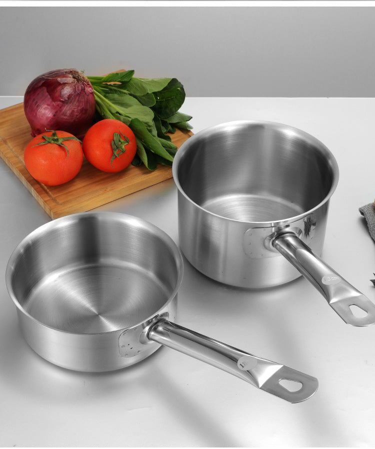 Stainless steel single handle sauce pot, double bottom milk pot, non stick pot, household sauce pot, high body, short height soup pot, smooth flat bottomed frying pan