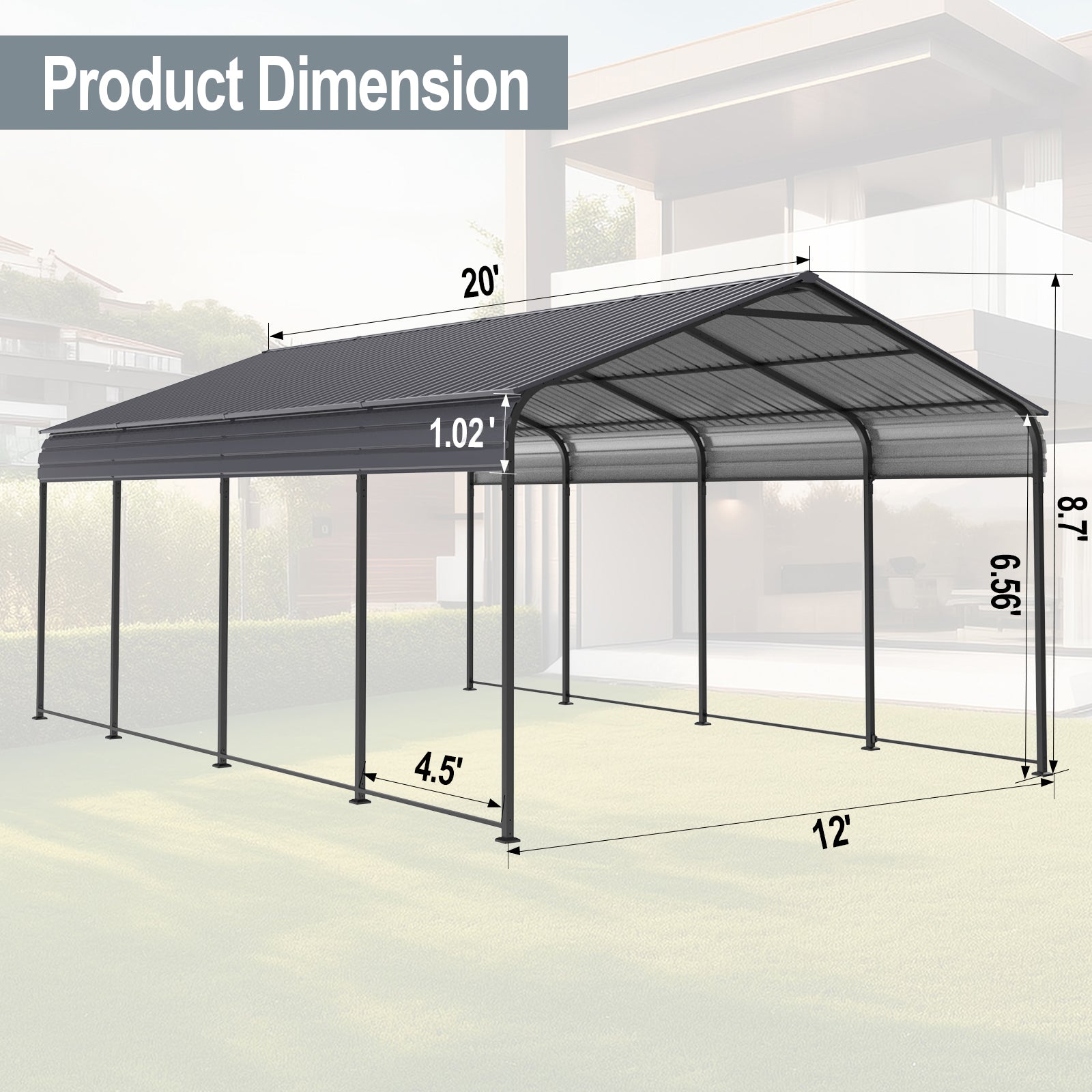 Metal Carport 12 ×20 FT Heavy Duty with Galvanized Steel Roof Metal Garage Canopy