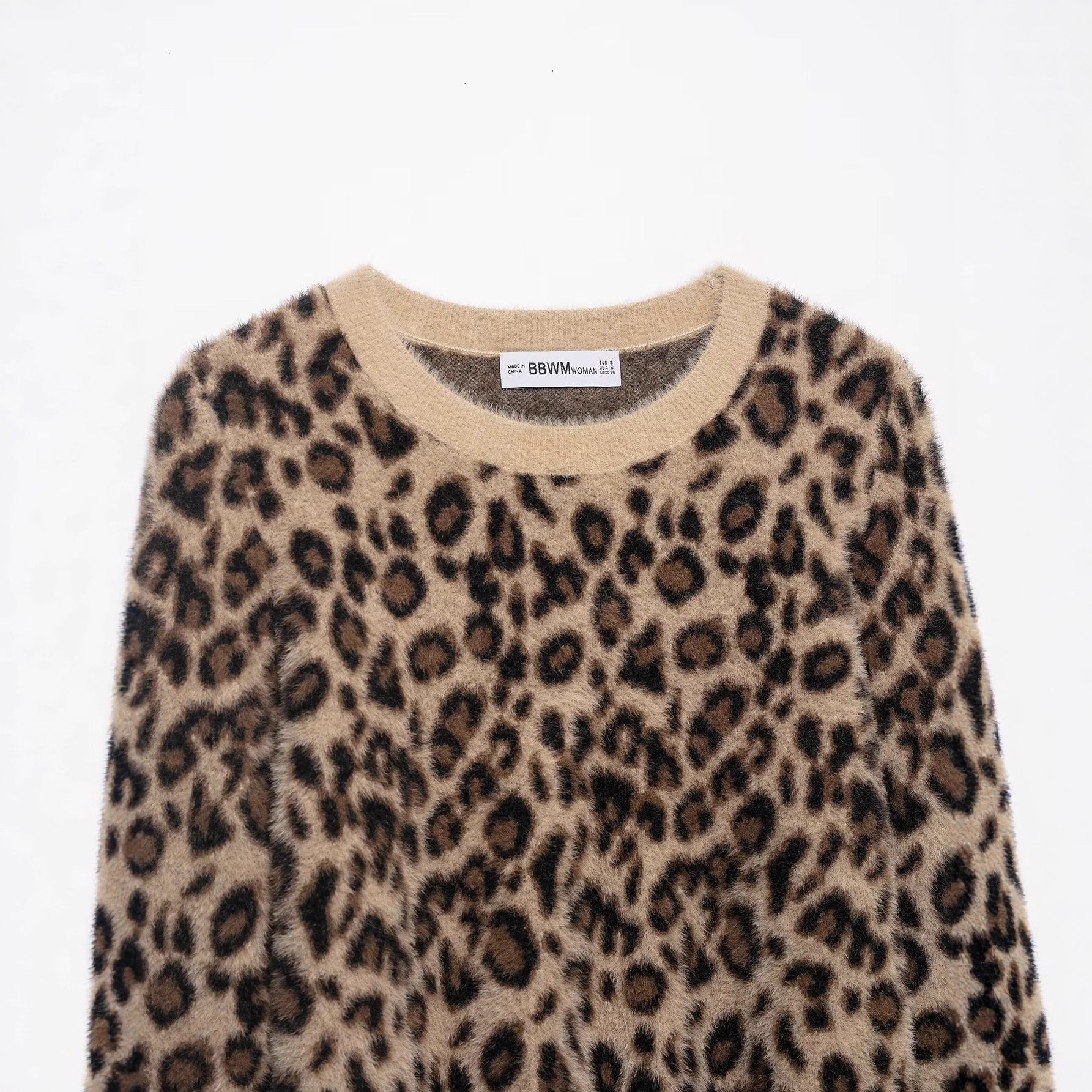 Animal printed synthetic fur effect knitted sweater
