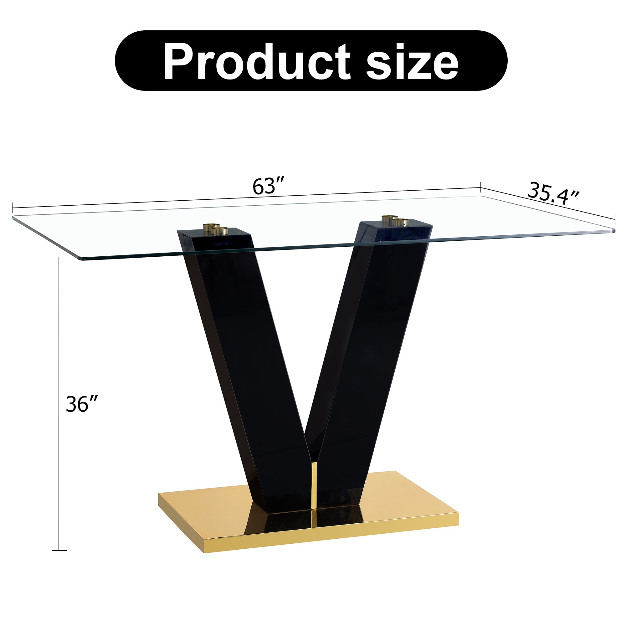 Large Modern Minimalist Rectangular Glass Dining Table for 6-8 with 0.4" Tempered Glass Tabletop and MDF slab V-Shaped Bracket