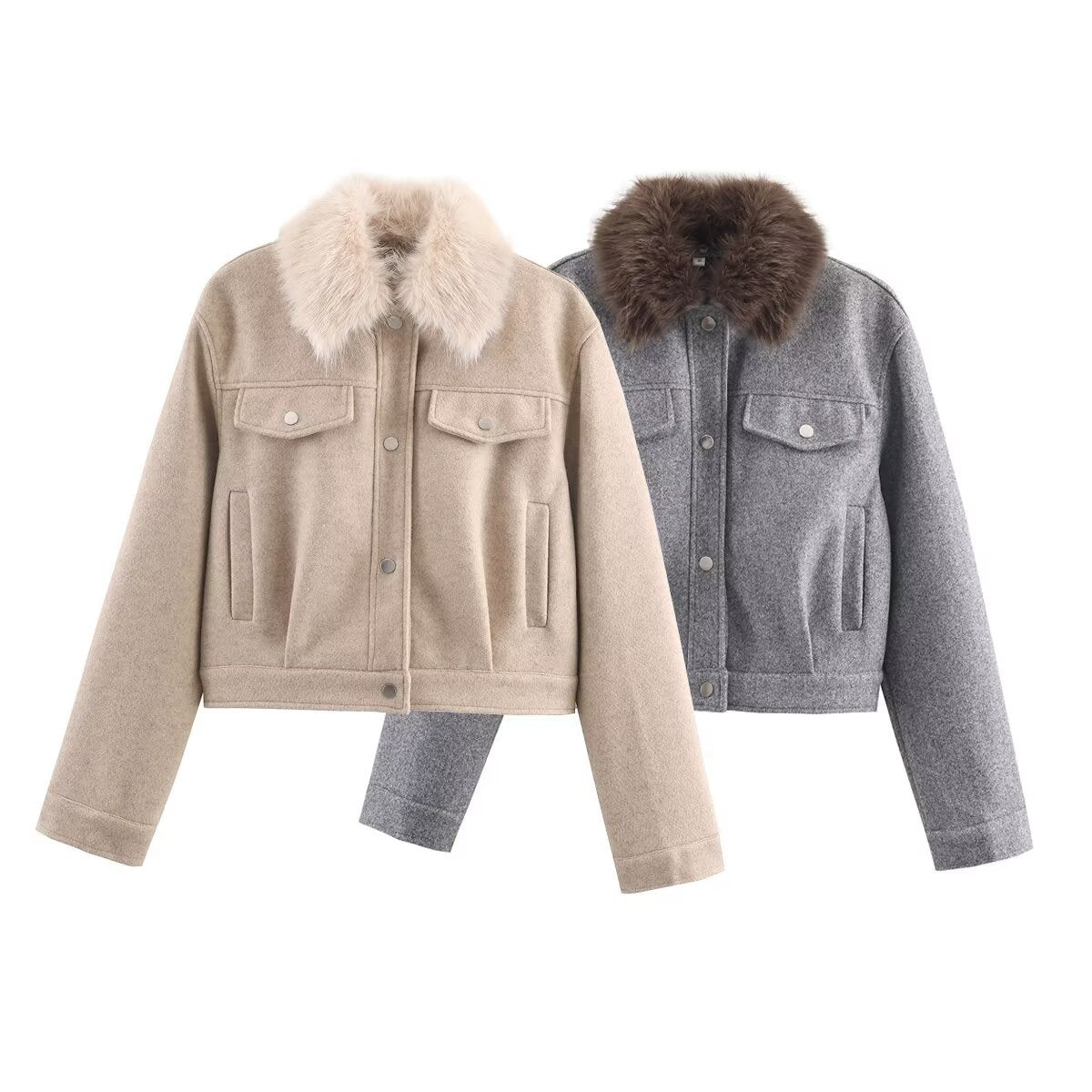Two tone jacket with fur collar
