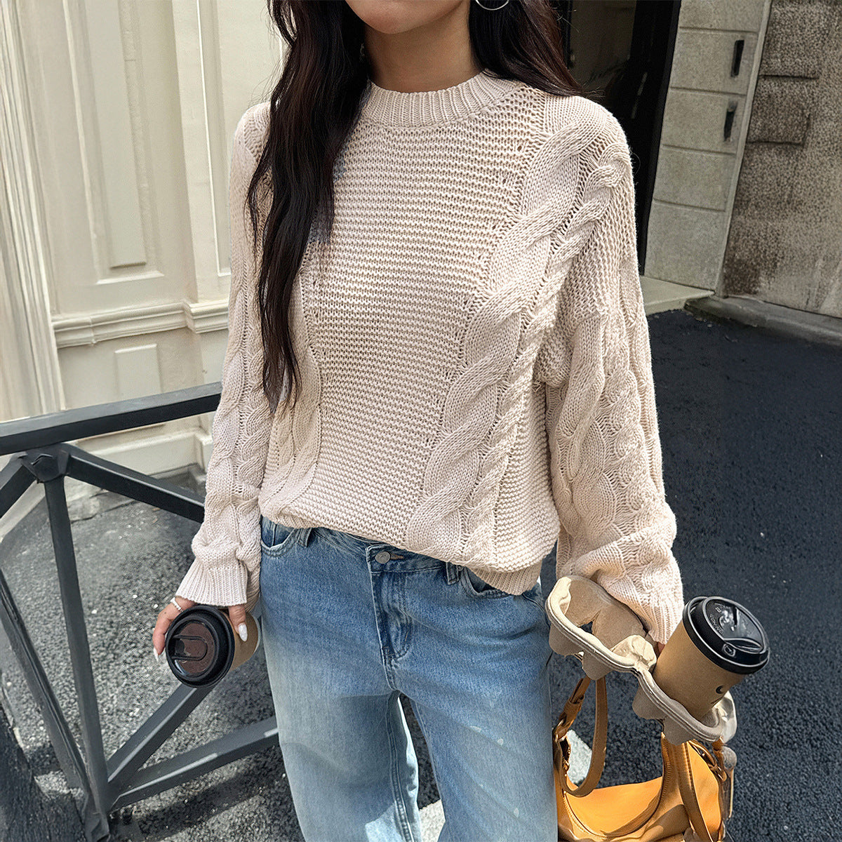 Solid color long sleeved sweater for women's clothing