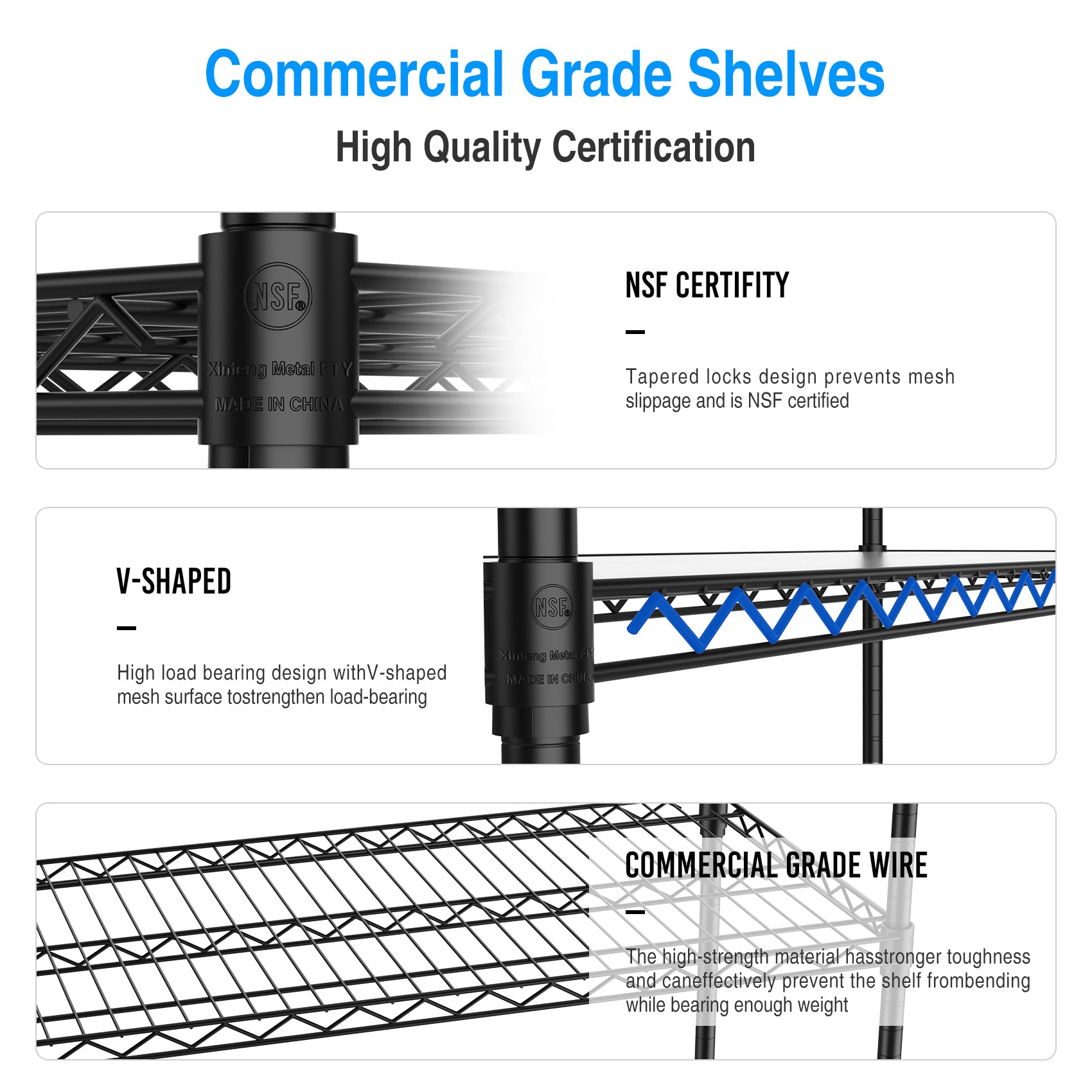 6 Tier Wire Shelving Unit 6000 LBS NSF Height Adjustable Metal Garage Storage Shelves with Wheels Black