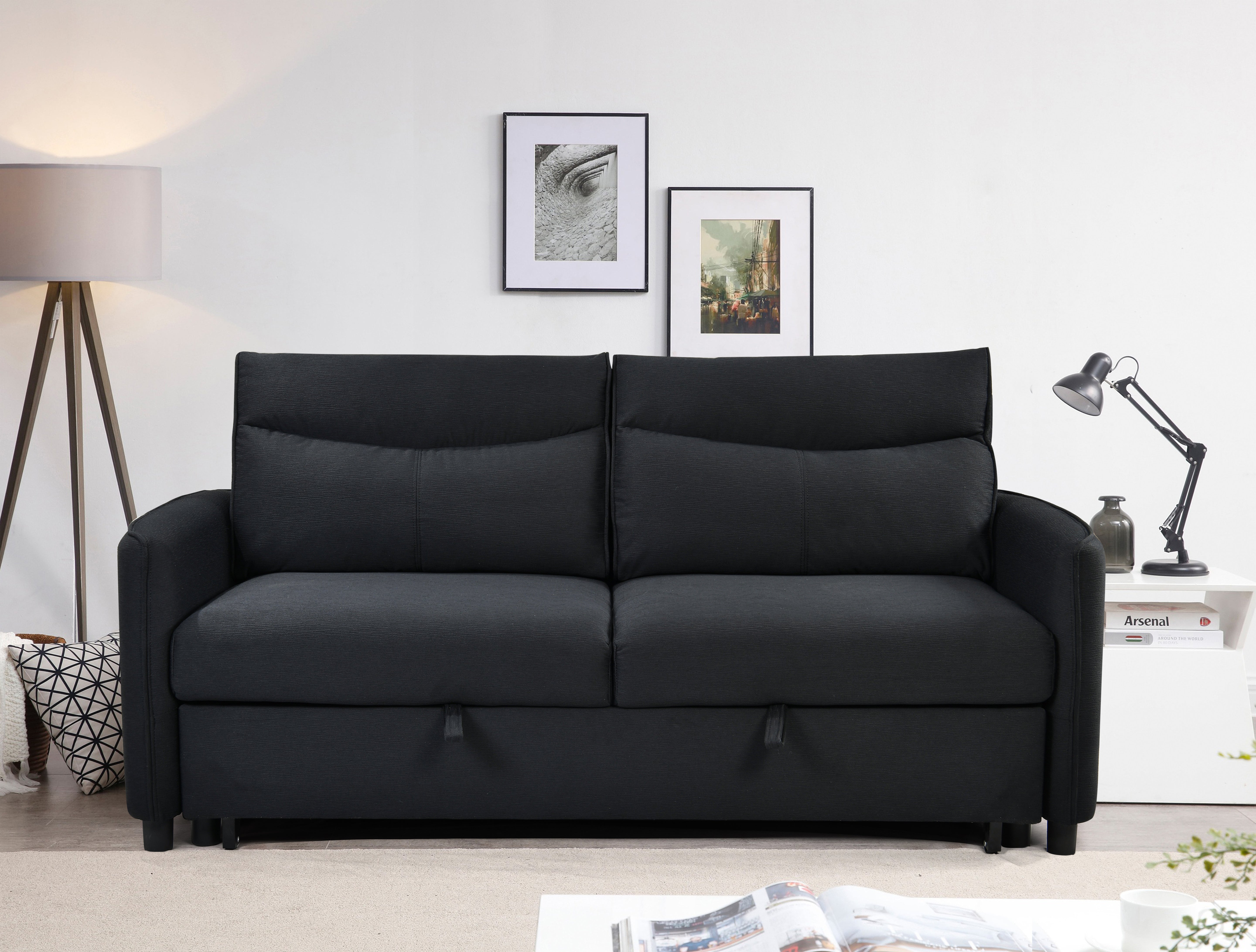 3 in 1 Convertible Sleeper Sofa Bed Modern Fabric Loveseat Futon Sofa Couch w/Pullout Bed Black