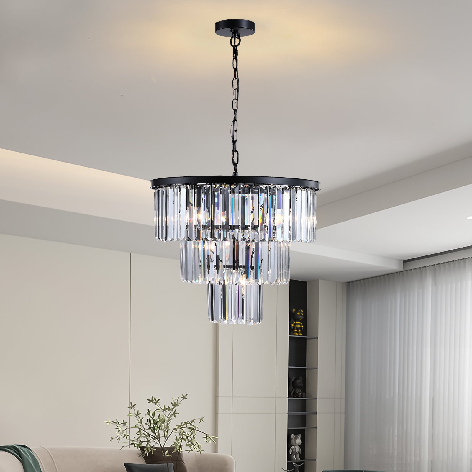 Black Luxury Crystal Chandelier Modern Chandeliers Lights Fixture Hanging Pendant Light Fixture for Dining Room Bedroom