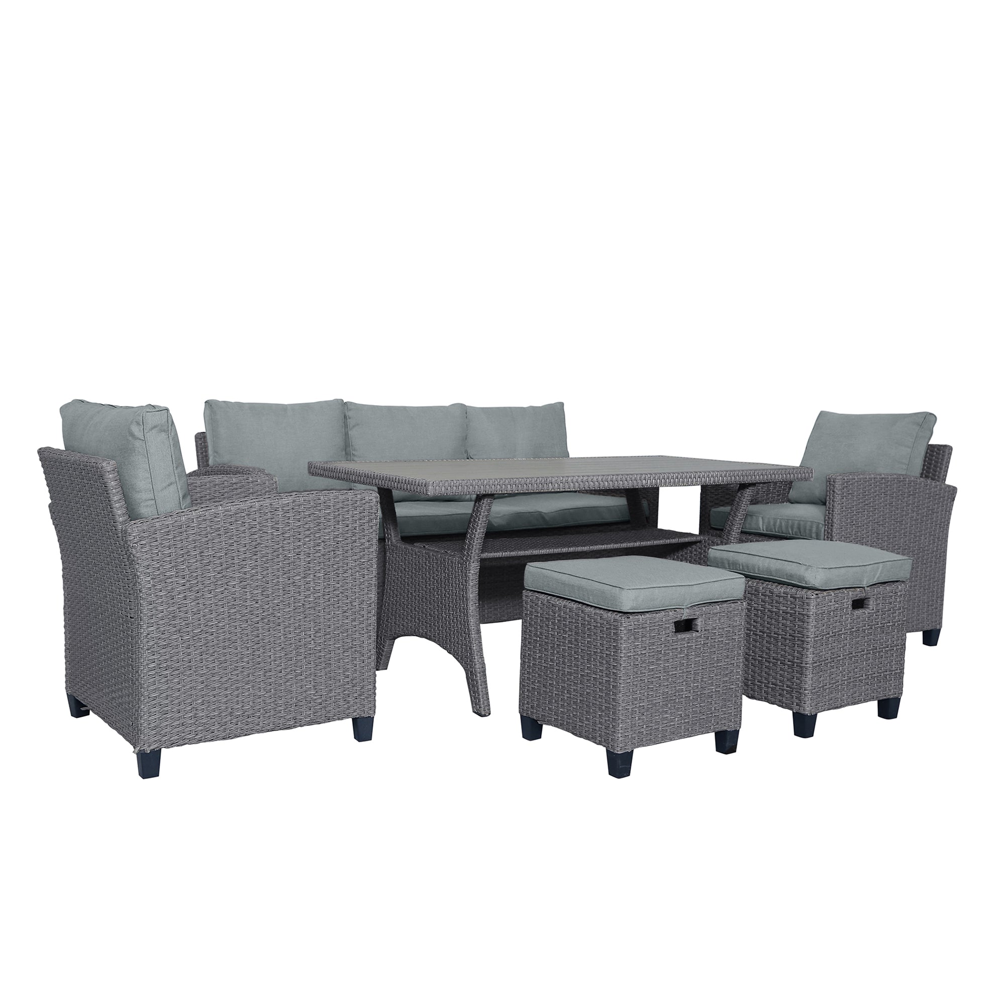 TOPMAX 6-piece outdoor rattan wicker set chair, stool, and table (gray rattan+gray mat)