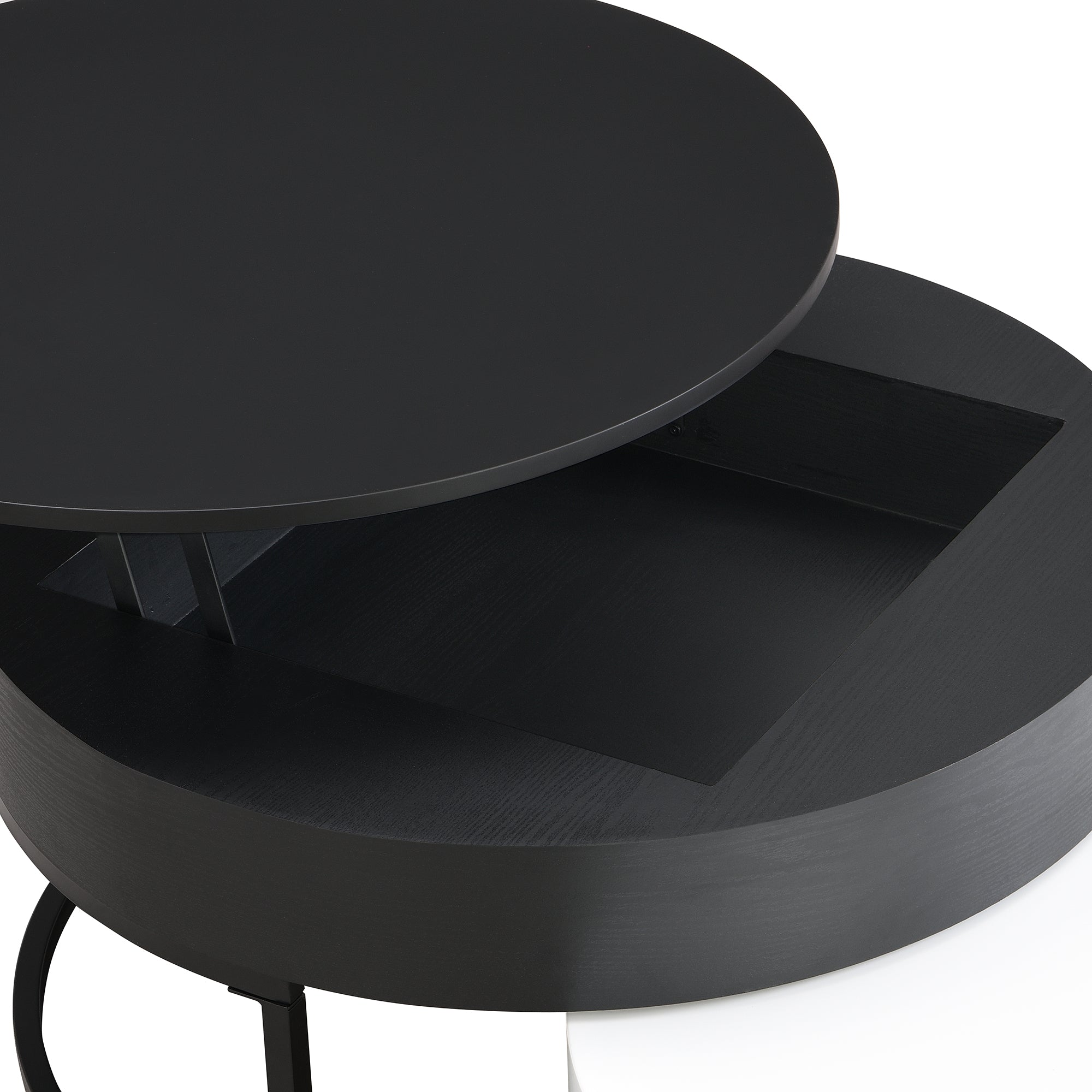 Modern Round Lift-top Nesting Coffee Tables with 2 Drawers White & Black