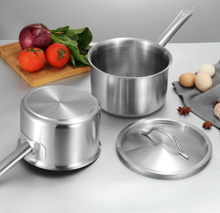 Stainless steel single handle sauce pot, double bottom milk pot, non stick pot, household sauce pot, high body, short height soup pot, smooth flat bottomed frying pan