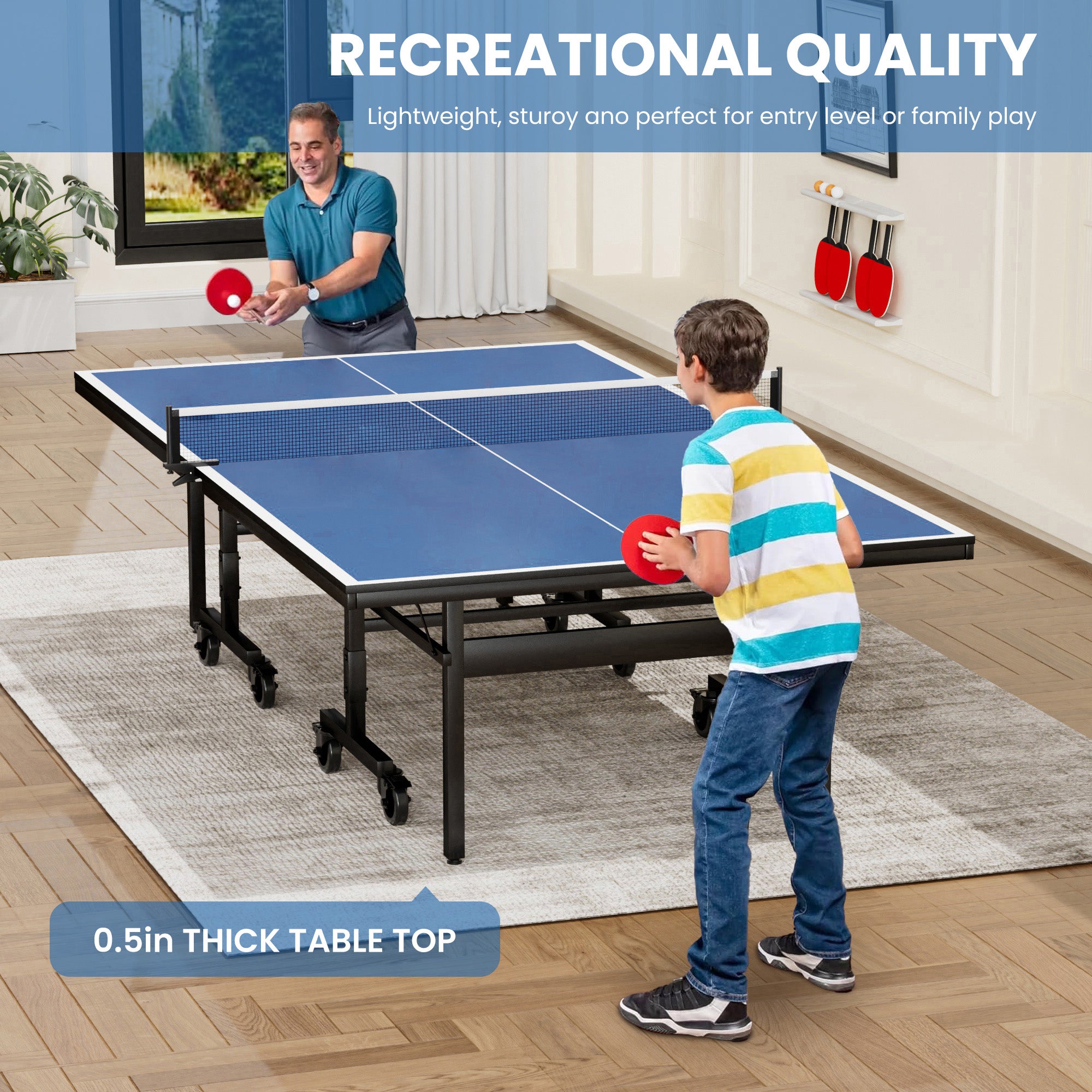 Table tennis 15mm professional MDF indoor table with table tennis net and racket 108 "x 60" x 30“