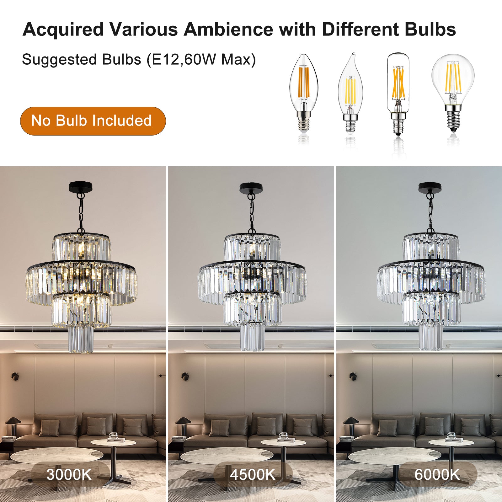 Black  Luxury Crystal Chandelier Modern Chandeliers Lights Fixture Hanging  Pendant Light Fixture for Dining Room Bedroom