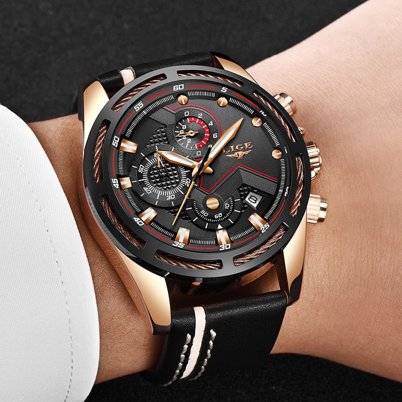 LIGE Watch Men Sport Quartz Clock Leather Mens Watches Top Brand Luxury Gold Waterproof Business Watch