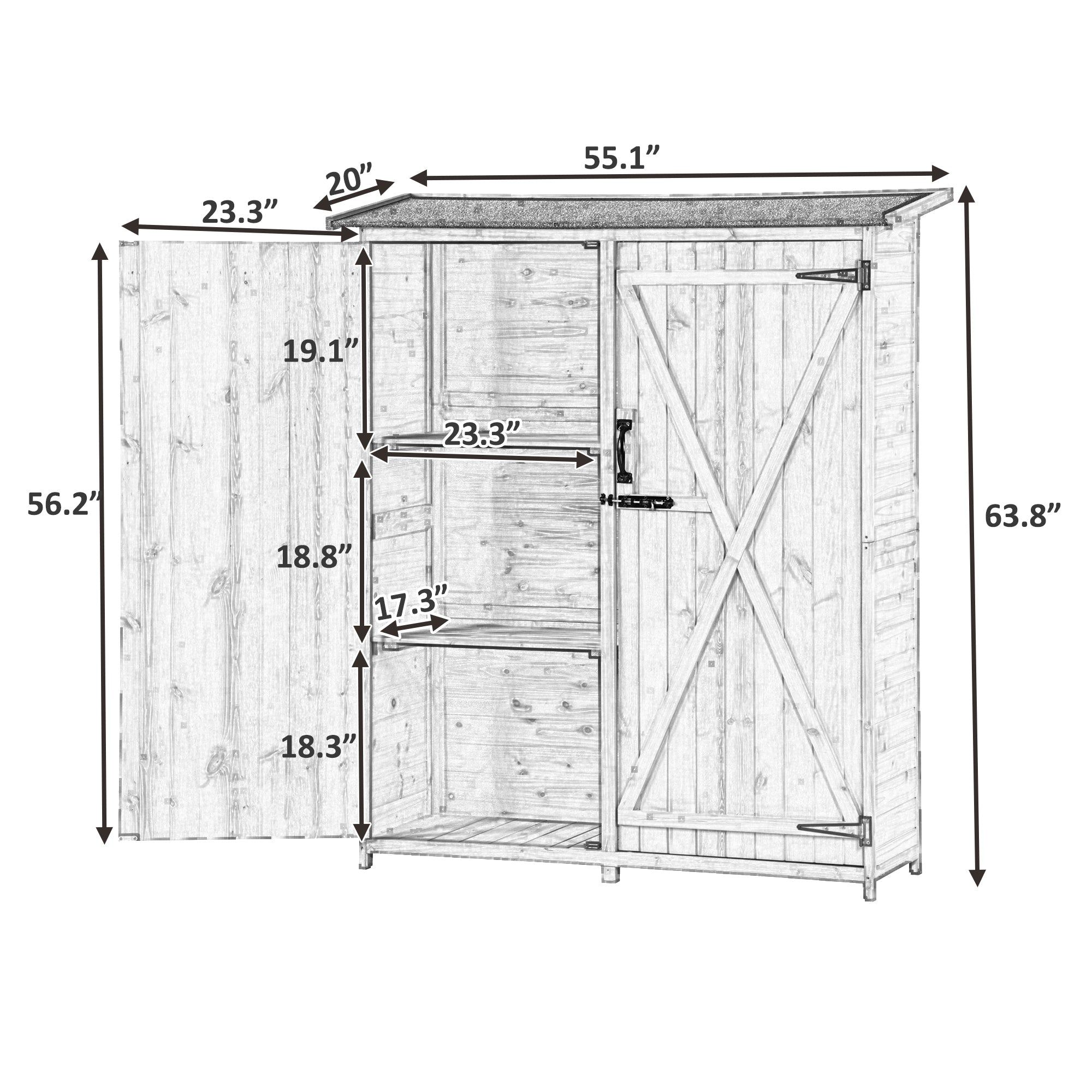 Outdoor 5.3ft Hx4.6ft L Wood Storage Shed Tool Organizer,Garden Shed, Storage Cabinet with Waterproof Asphalt Roof Gray