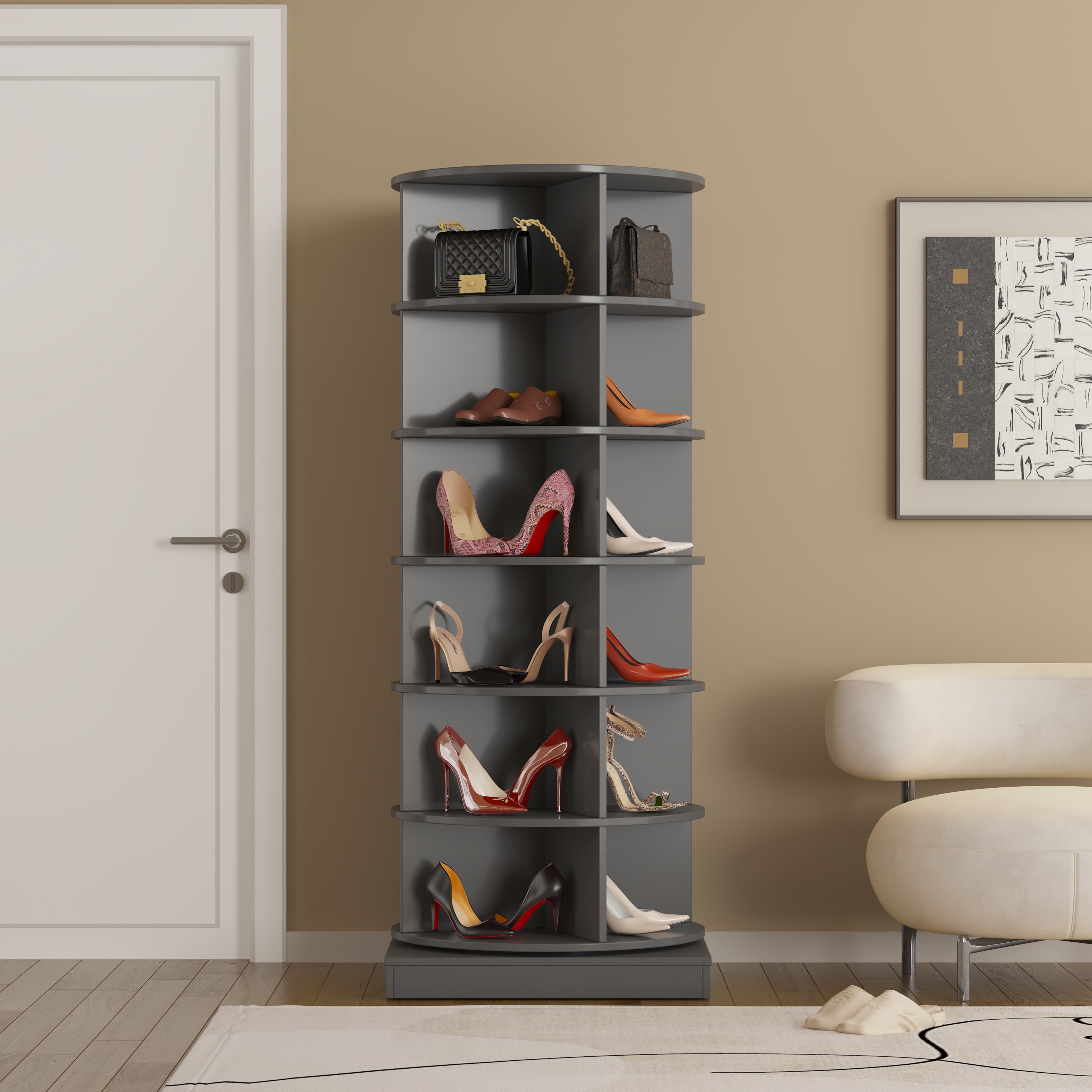 new 360 gray rotating shoe cabinet with 7 layers can accommodate up to 28 Paris shoes