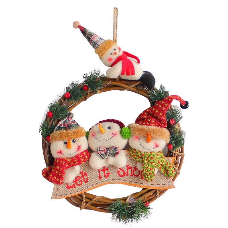 Christmas decorations snowmen elderly dolls rattan garlands wall display windows door hanging rattan rings, pendants