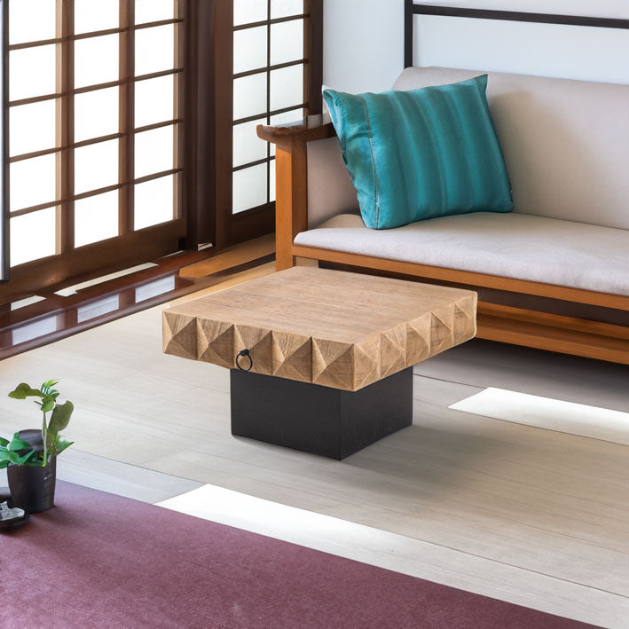 41.73"Three-dimensional Embossed Pattern Square Retro Coffee Table with 2 Drawers and MDF Base