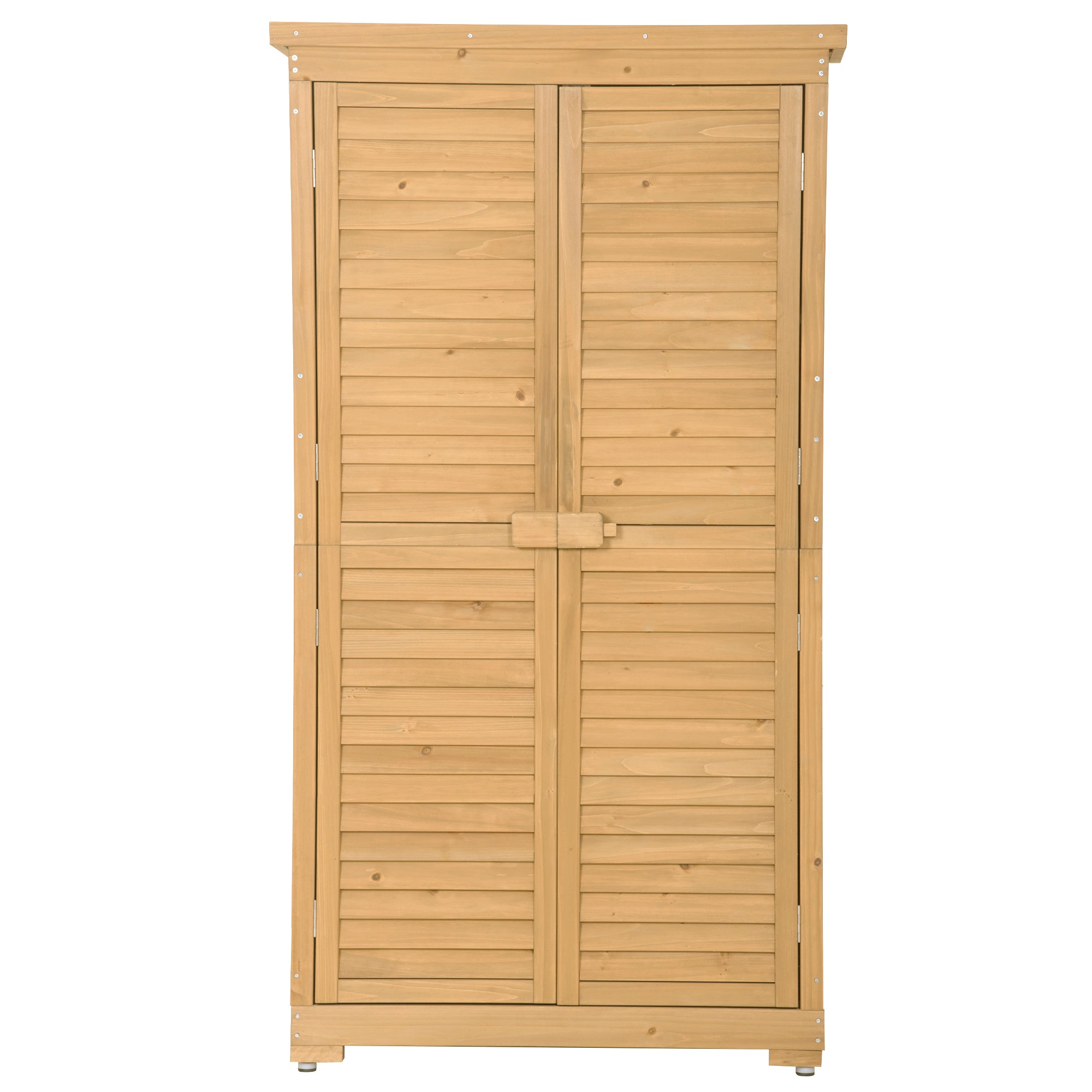 Wooden Garden Shed 3-tier Patio Storage Cabinet Outdoor Organizer Wooden Lockers with  Wood (Natural Wood Color -Shutter Design)