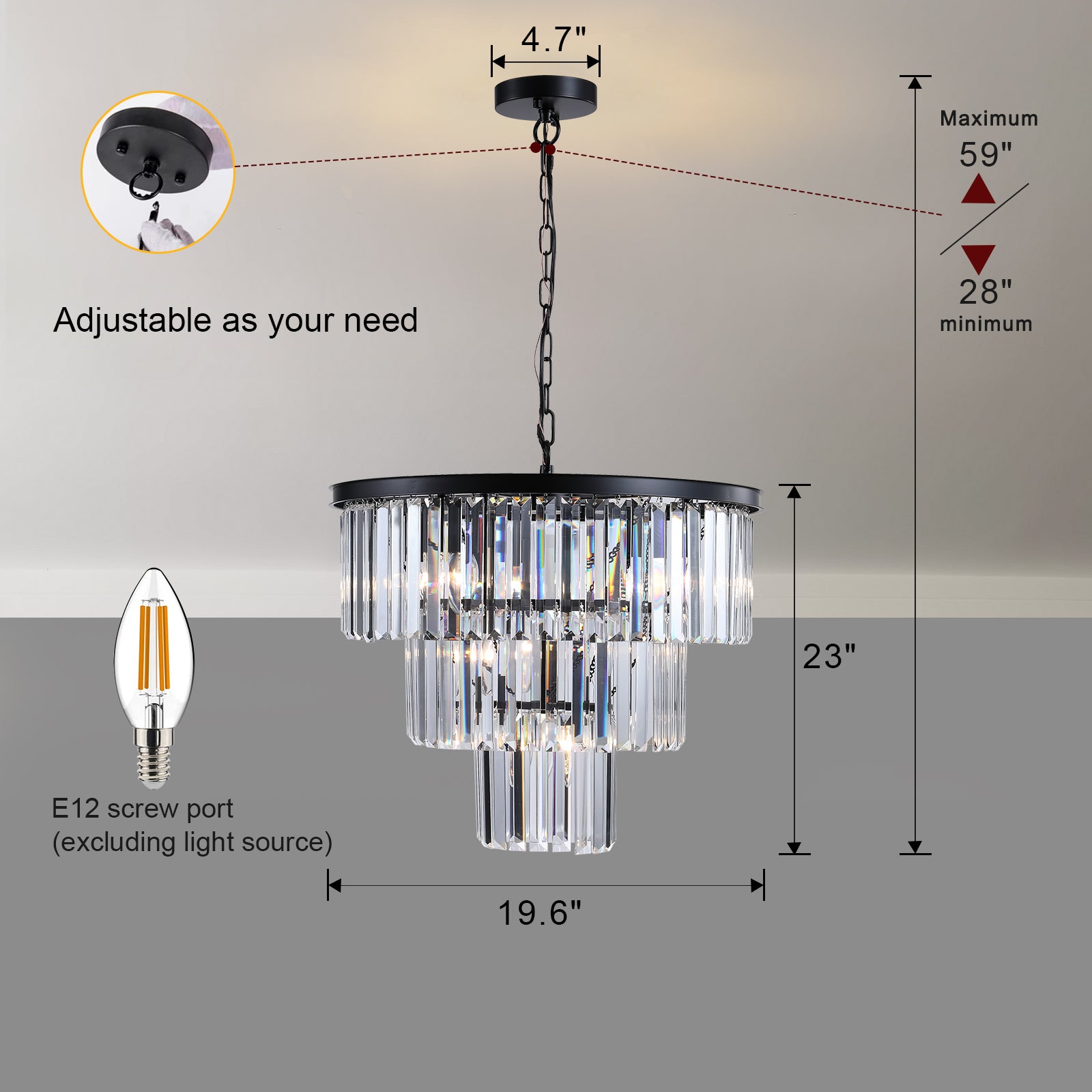 Black Luxury Crystal Chandelier Modern Chandeliers Lights Fixture Hanging Pendant Light Fixture for Dining Room Bedroom