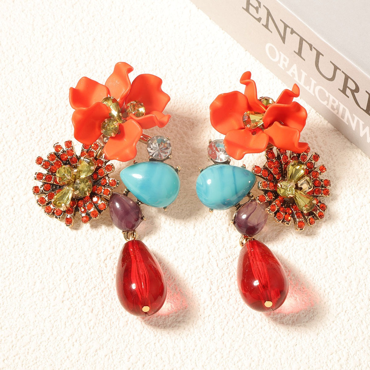 Exaggerated and versatile resin flower water droplet long earrings with exaggerated personality