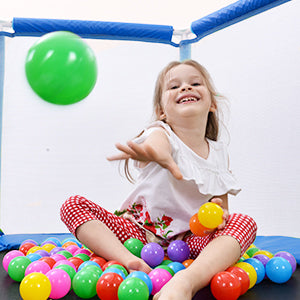 55'' Toddlers Trampoline with Safety Enclosure Net and Balls, Indoor Outdoor Mini Trampoline for Kids