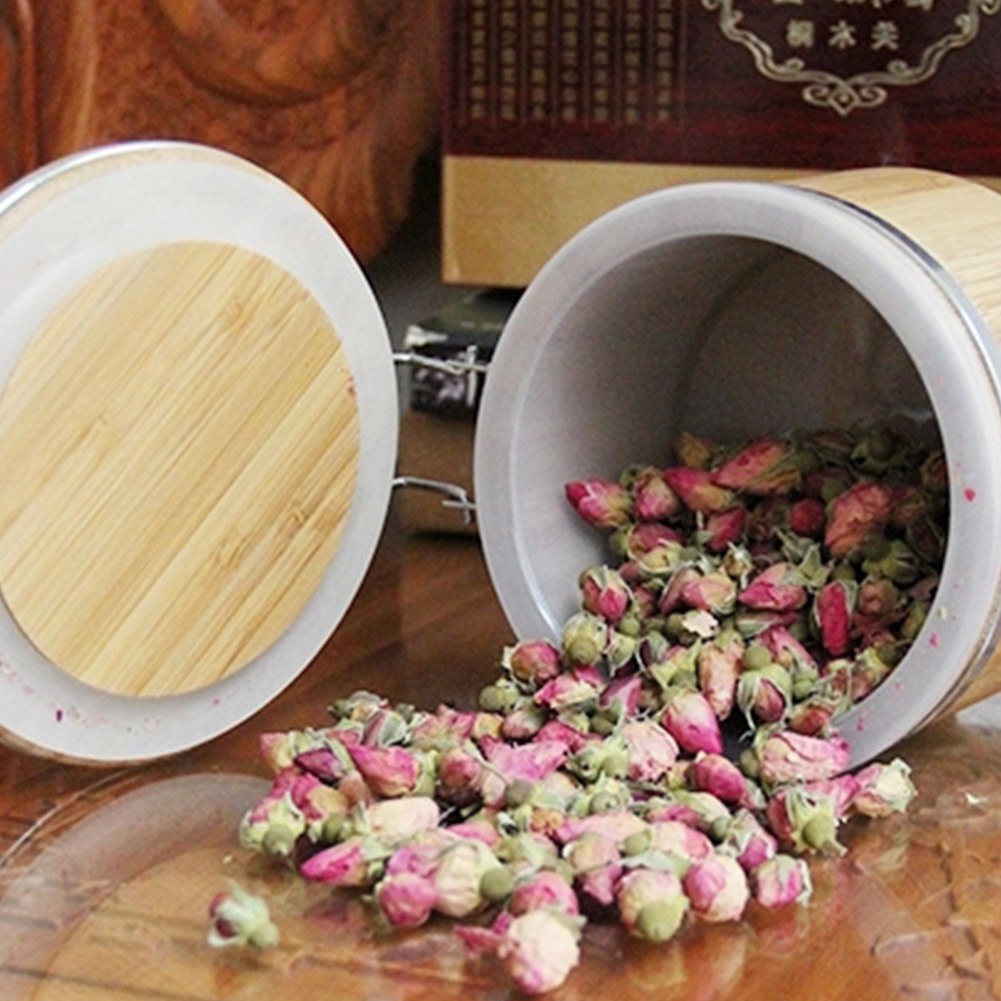 Tank Food Spice Sealed Kitchen Storage Jar Tea Round Lid Nuts Cans Container Bamboo Grains