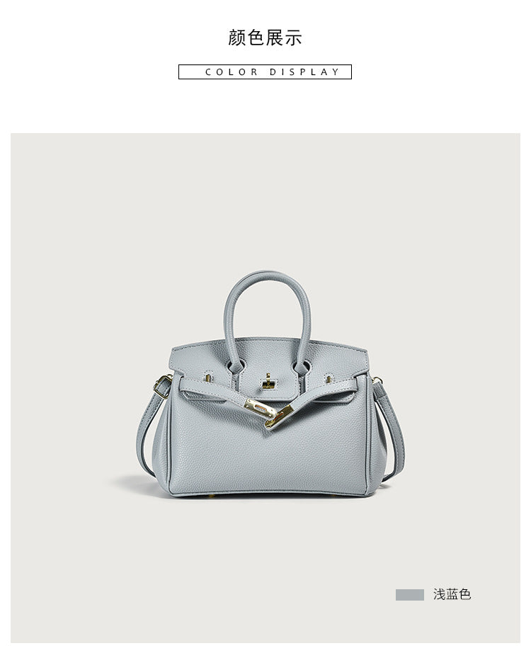 Vegan leather top-handle tote – light blue