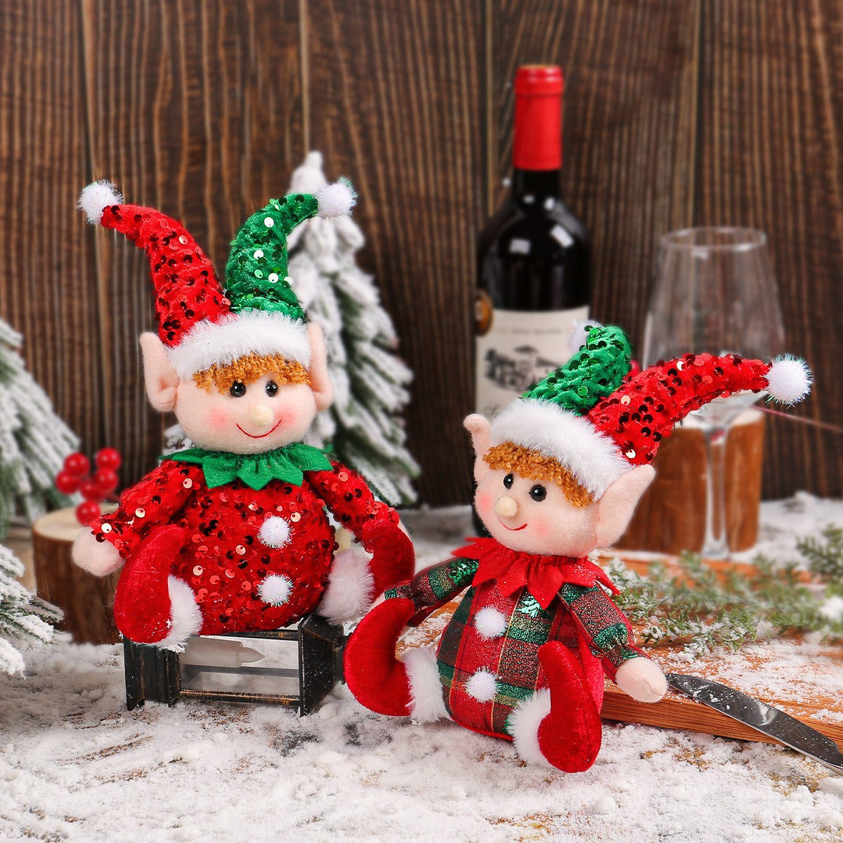 Cute Christmas Sitting Doll Window Display Rudolf Glitter Hat Doll Decoration Decoration