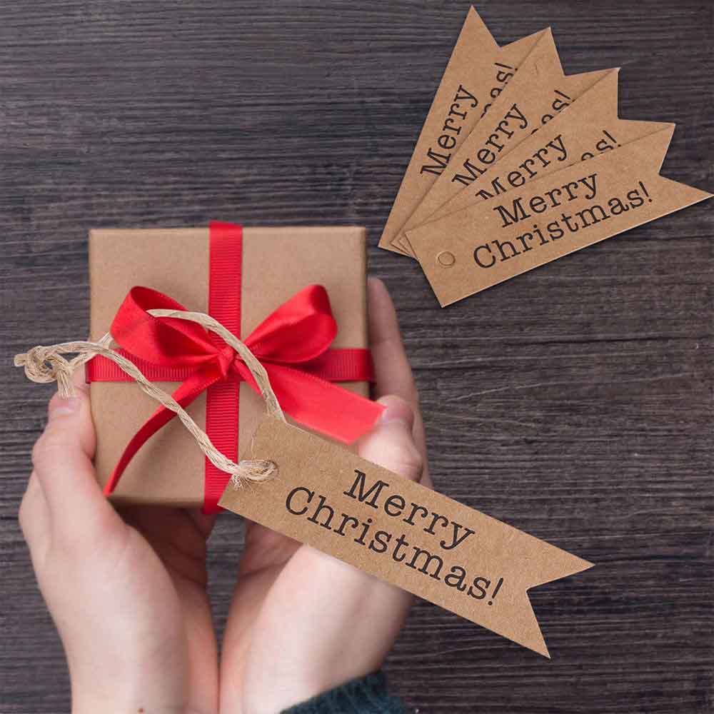 100PCS Merry Christmas Gift Tags Candy Bag Box Hang Paper Tags Label Xmas Gift Craft Card String Christmas Tree Decoration