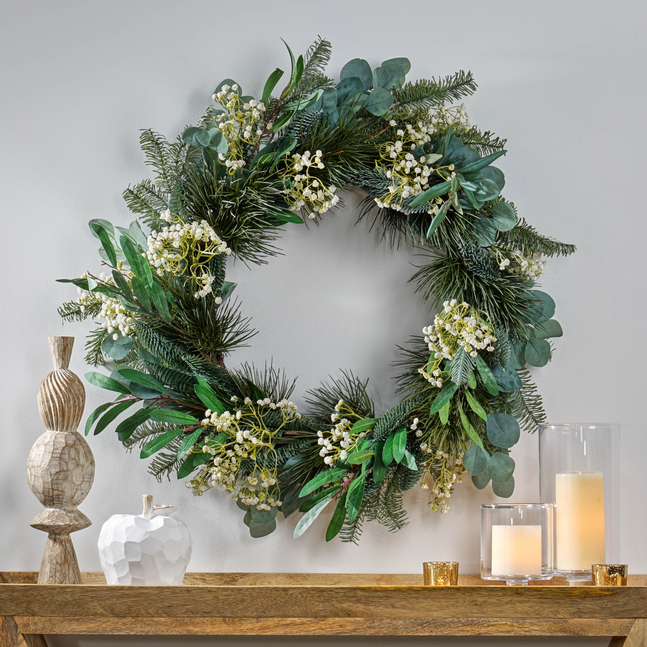 30IN Eucalyptus leaves, pine twigs, stars wreath