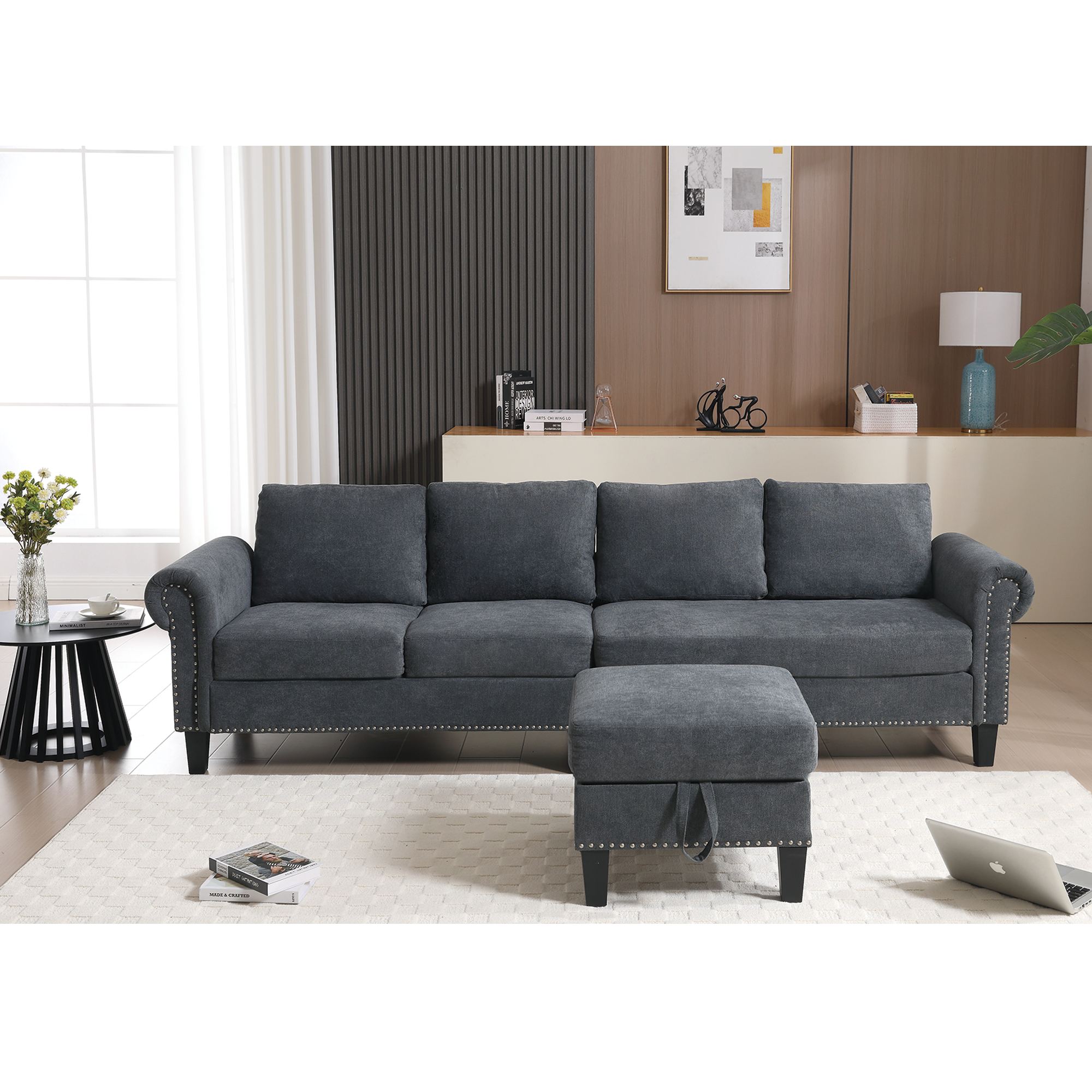 Convertible Sectional Sofa with Storage,L-shaped sofa Modern Linen Fabric Sectional Couches for Living Room,Gray