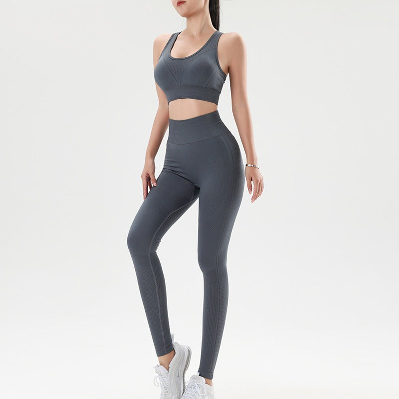 Sports and fitness set, tummy-tightening butt-lifting yoga pants, high-waisted running shock-proof bra and vest