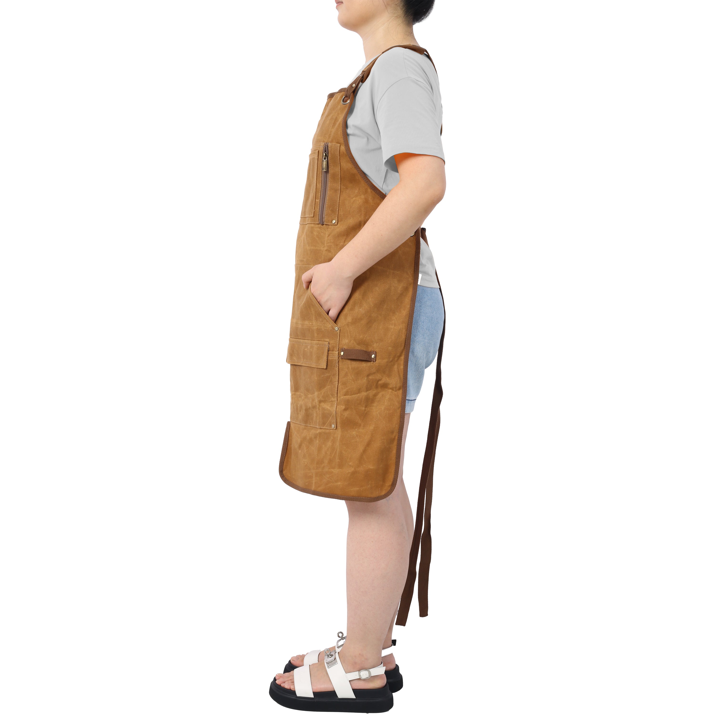 Long heavy-duty waxed canvas tool apron, carpenter apron, carpenter apron, carpenter waterproof 18 ounces