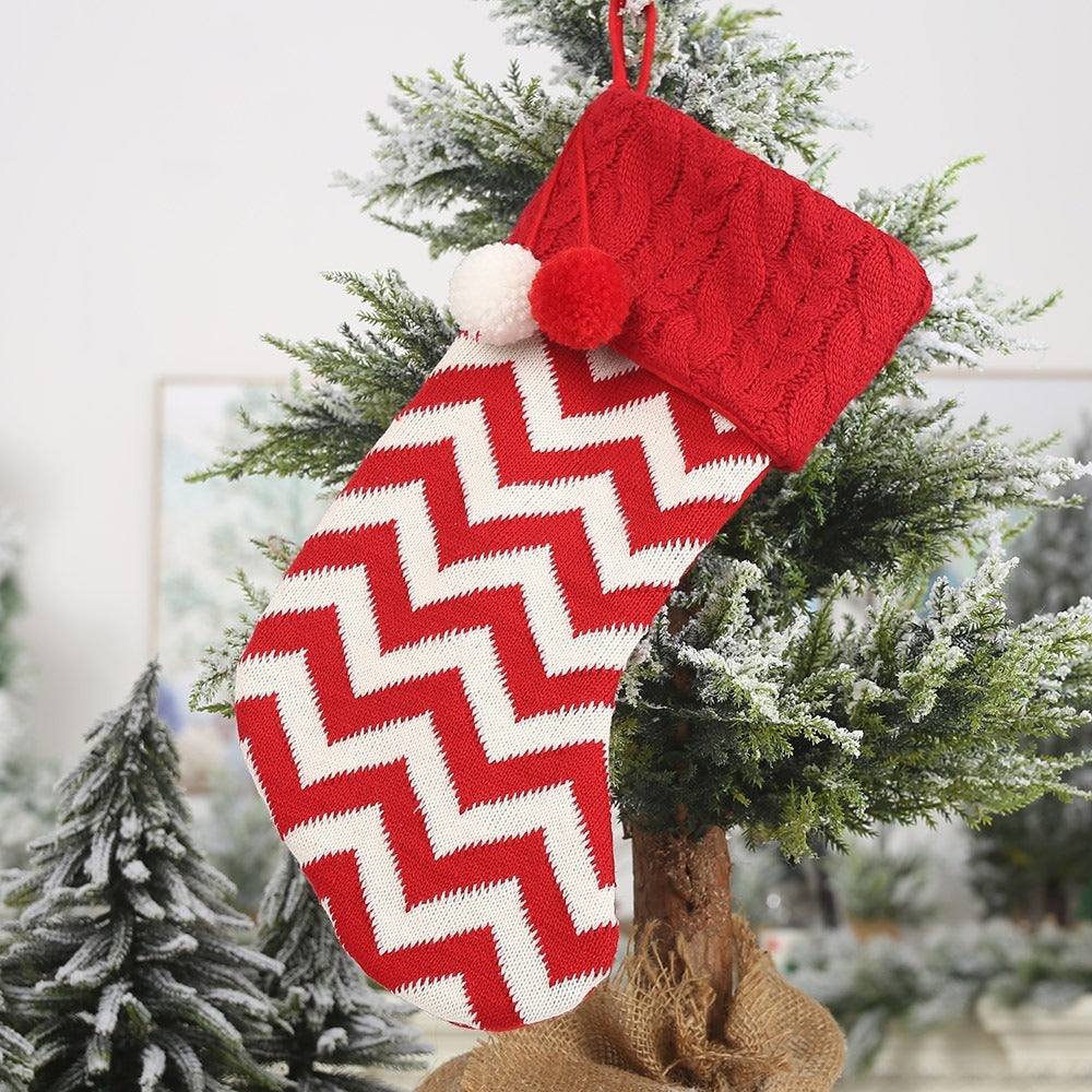 Knitted striped gift bag children's gift bag knitted non-woven fabric Christmas socks pendant