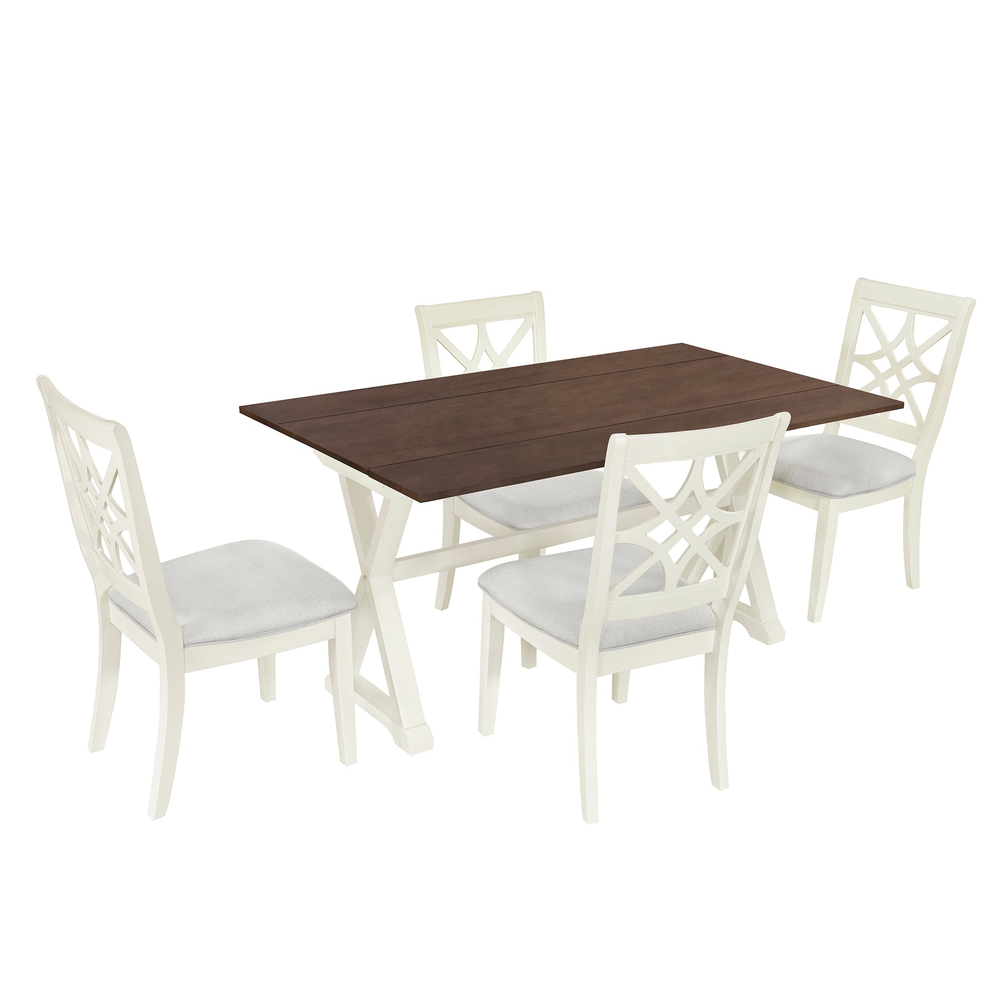 TOPMAX 5-piece set of 62 * 35.2-inch retractable dining table with X-shaped legs, two 8.8-inch flip beige dining chairs