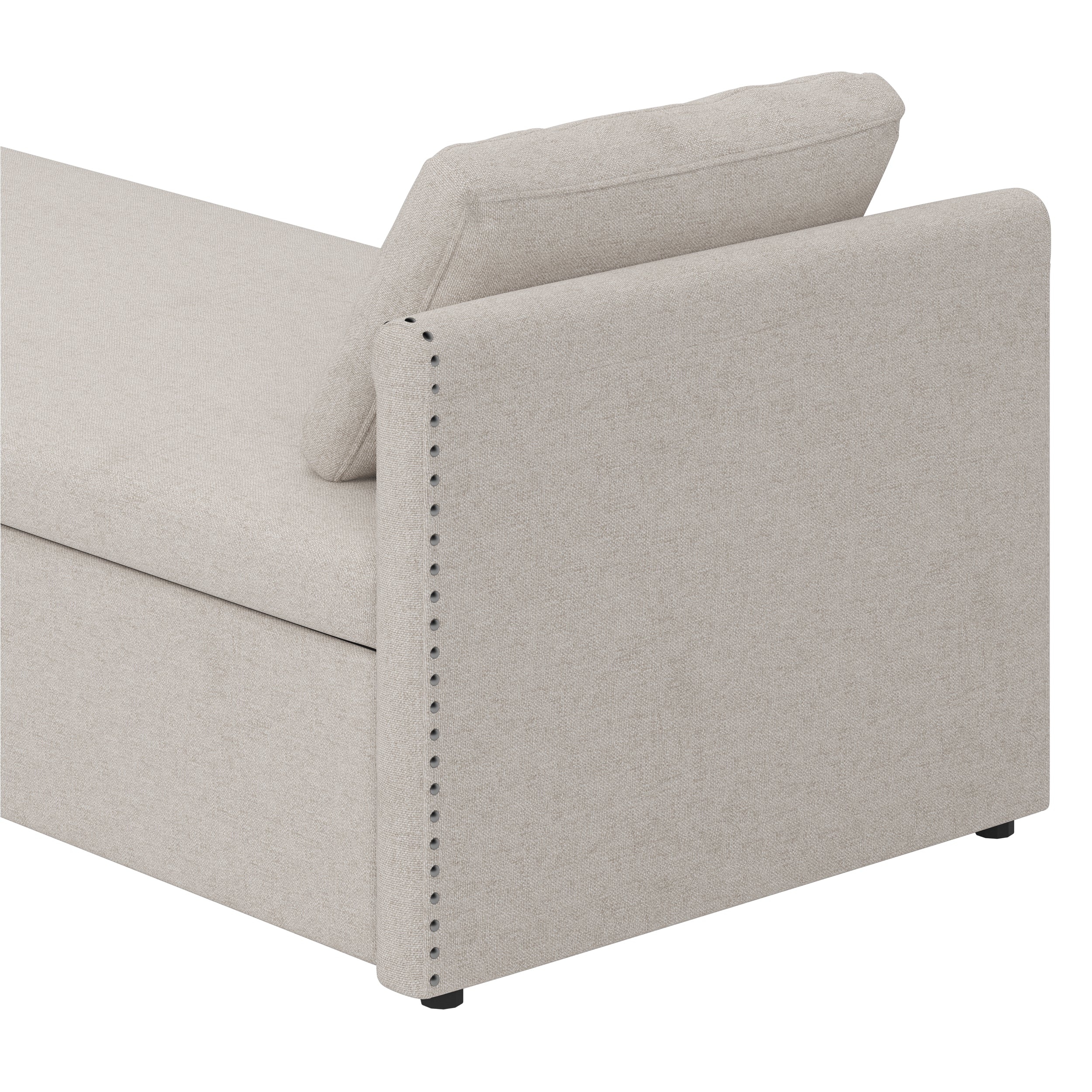 Modern cushioned lounge chair sofa bed with 2 drawers, small single sofa bed without mattress, linen, beige