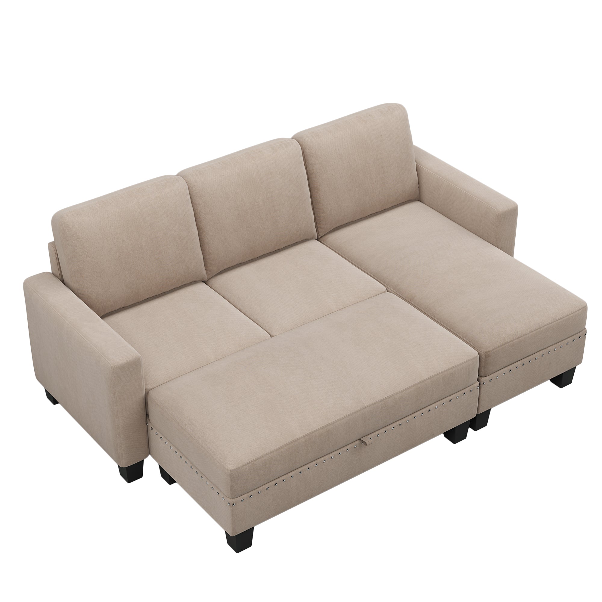 [New]81" Reversible Sectional Couch with Storage Chaise L-Shaped Sofa for Apartment Sectional Set Warm Grey