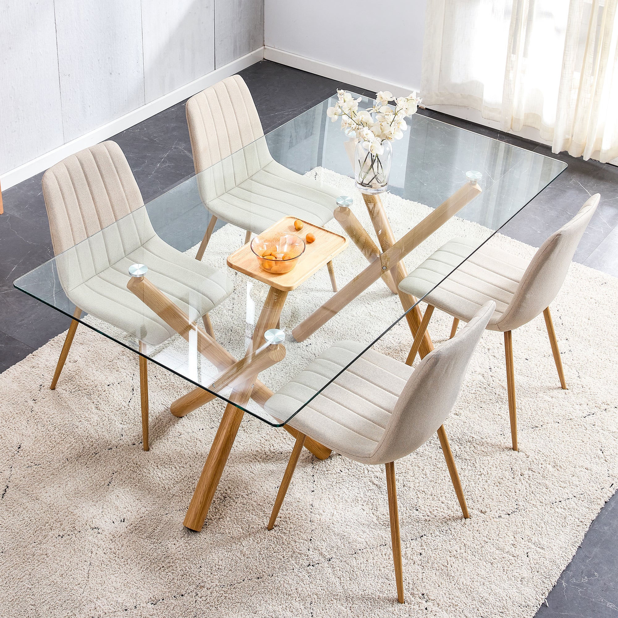 Large Modern Minimalist Rectangular Glass Dining Table for 6-8