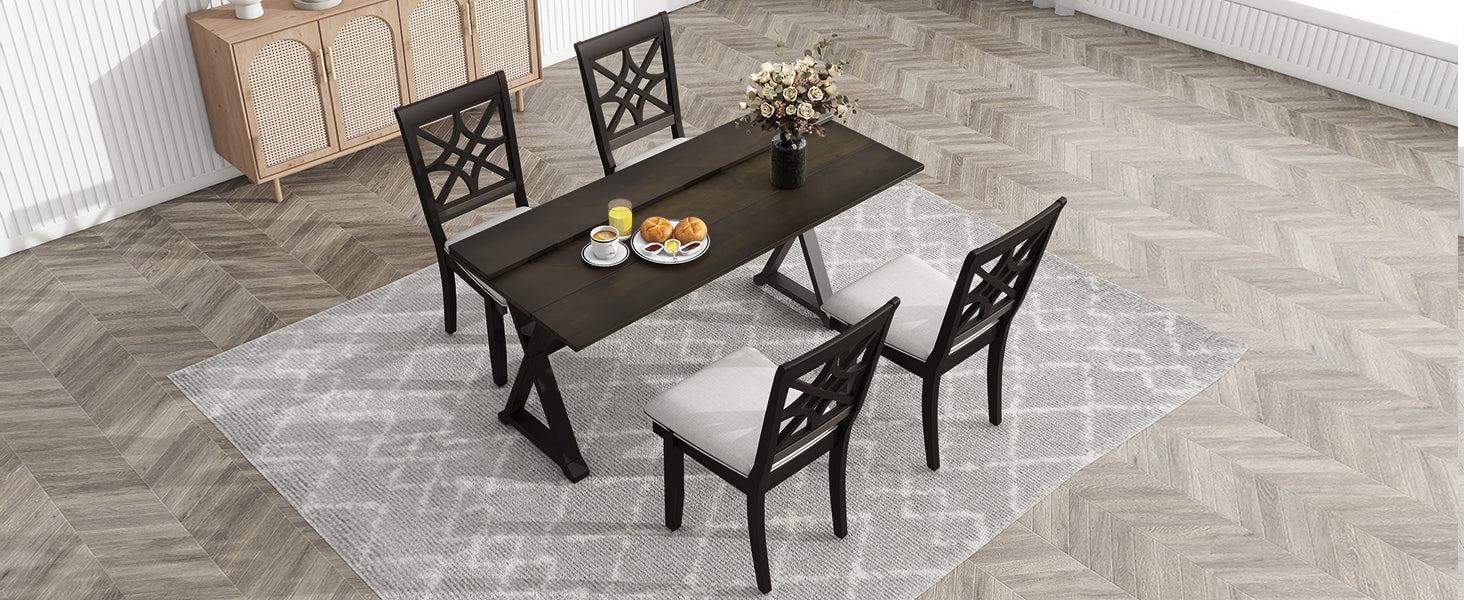 TOPMAX 5-piece set of 62 * 35.2-inch retractable dining table with two 8.8-inch consoles and deep walnut padded dining chairs