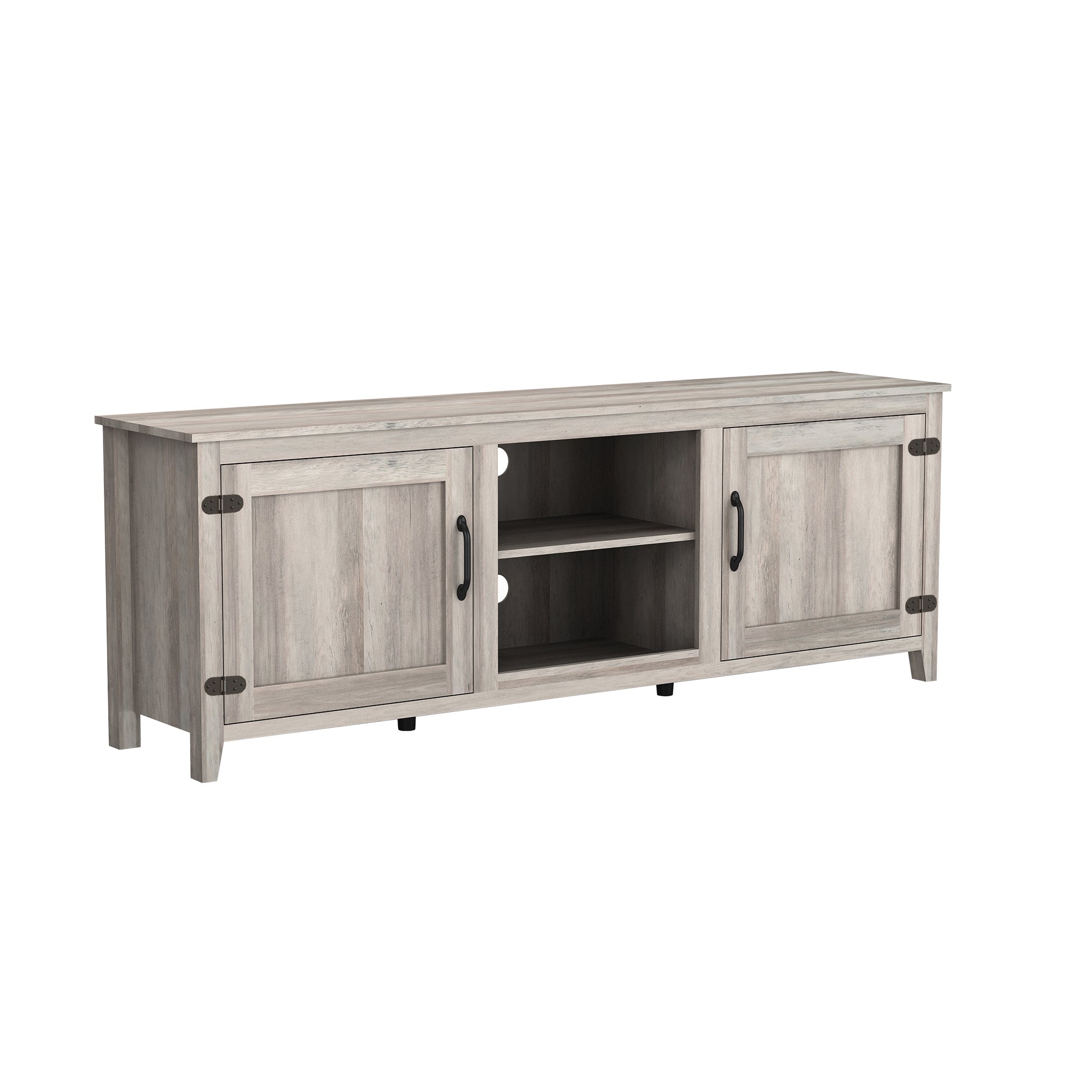 TV Stand Storage Media Console Entertainment Center With Two Doors Grey Walnut